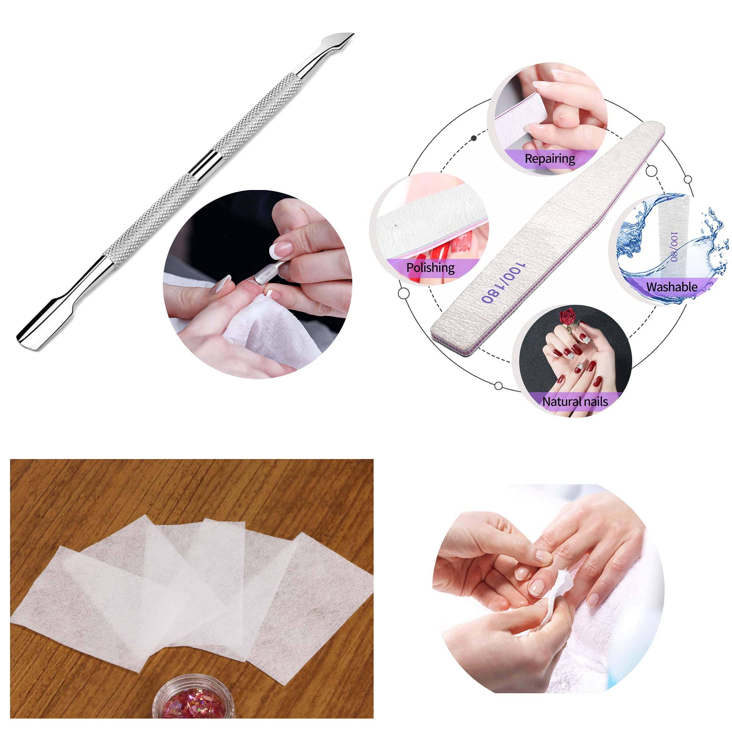 Professional Nail Art Kit - 1pc Hard Nail File Buffer, 1pc Cuticle Pusher & Lint-Free Nail Polish Remover Wipes | Manicure Pedicure Tools for Salon & Home Use