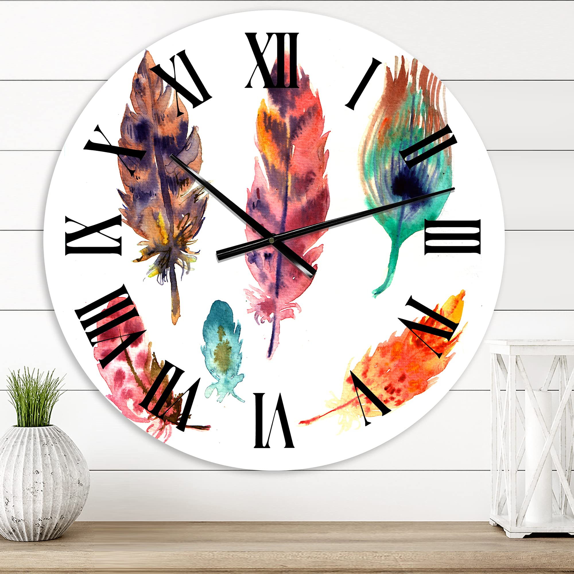 Bohemian Eclectic Wall Clock - Colorful Boho Feather Design, Large Animal-Themed Clock for Kitchen, Living Room & Bedroom Decor | Perfect for Boho, Vintage & Eclectic Home Styling