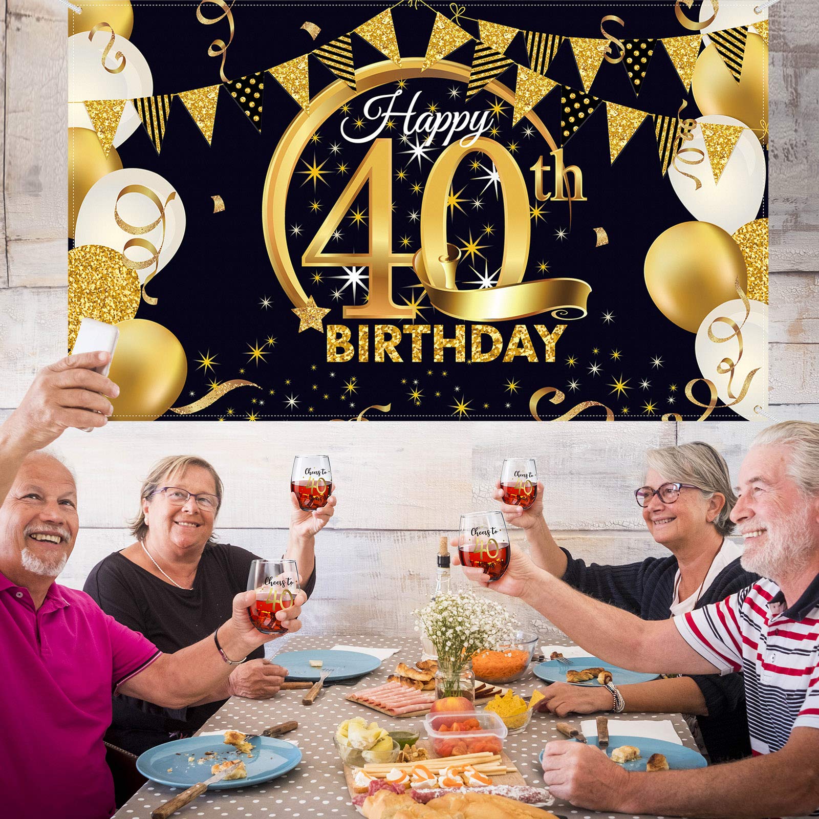 Patelai 40th Birthday Gift for Men & Women - 17 oz Stemless Wine Glass with Gold 'Cheers to 40 Years' Design - Perfect for 40th Anniversary, Birthday Celebrations, Wedding Parties, Home Decor & Office Gifts