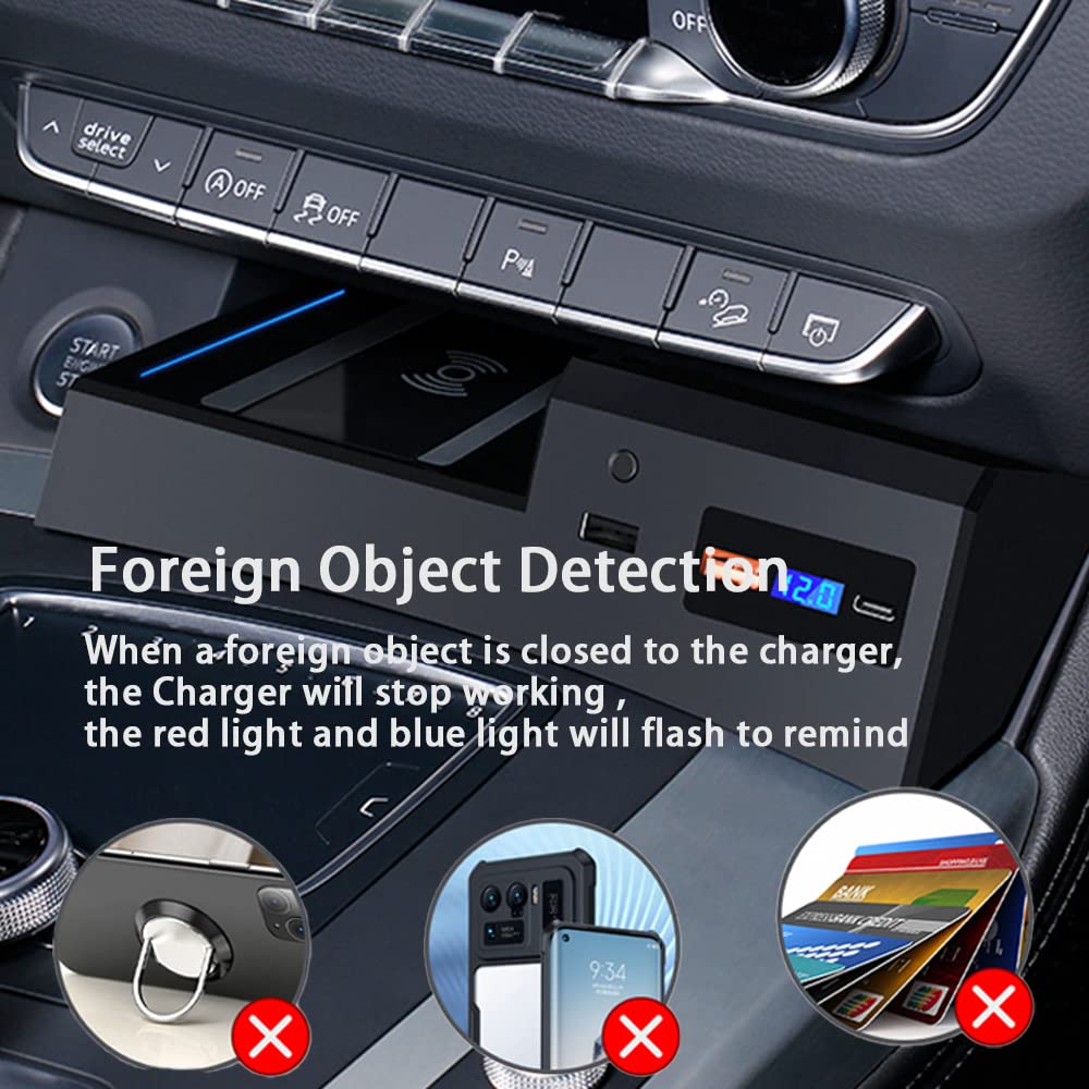 15W Fast Wireless Car Charger for Audi Q5/SQ5 (2018-2023) with QC3.0 Charging Port - Qi-Certified Phone Charging Mount for iPhone, Samsung & Multiple Devices - Perfect for Road Trips & Daily Commutes