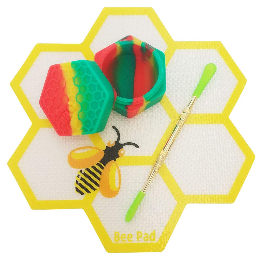 Bee Design Silicone Non-Slip Mat with Hexagon Wax Storage Jar & Carving Tool Set - 1pc Mat, 1pc 26ml Container, 1pc Tool for Candle Making, Wax Melting, DIY Crafts & Home Decor