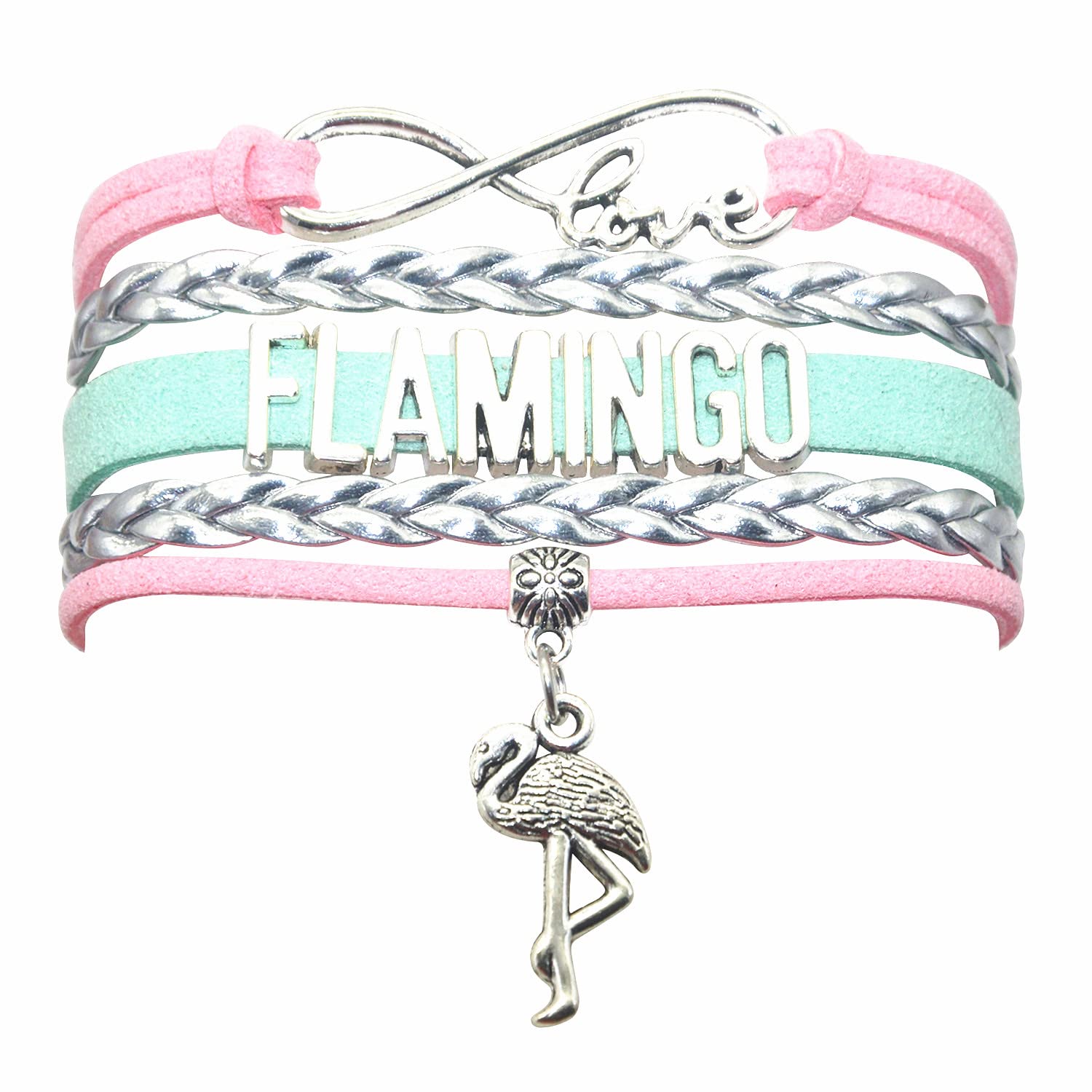 HHHbeauty Flamingo Charm Bracelet - Genuine Leather Infinity Love Jewelry for Women, Unique Flamingo Gifts for Adults, Bird Lovers - Perfect for Vacation, Beach, Summer Outfits & Tropical Themed Parties