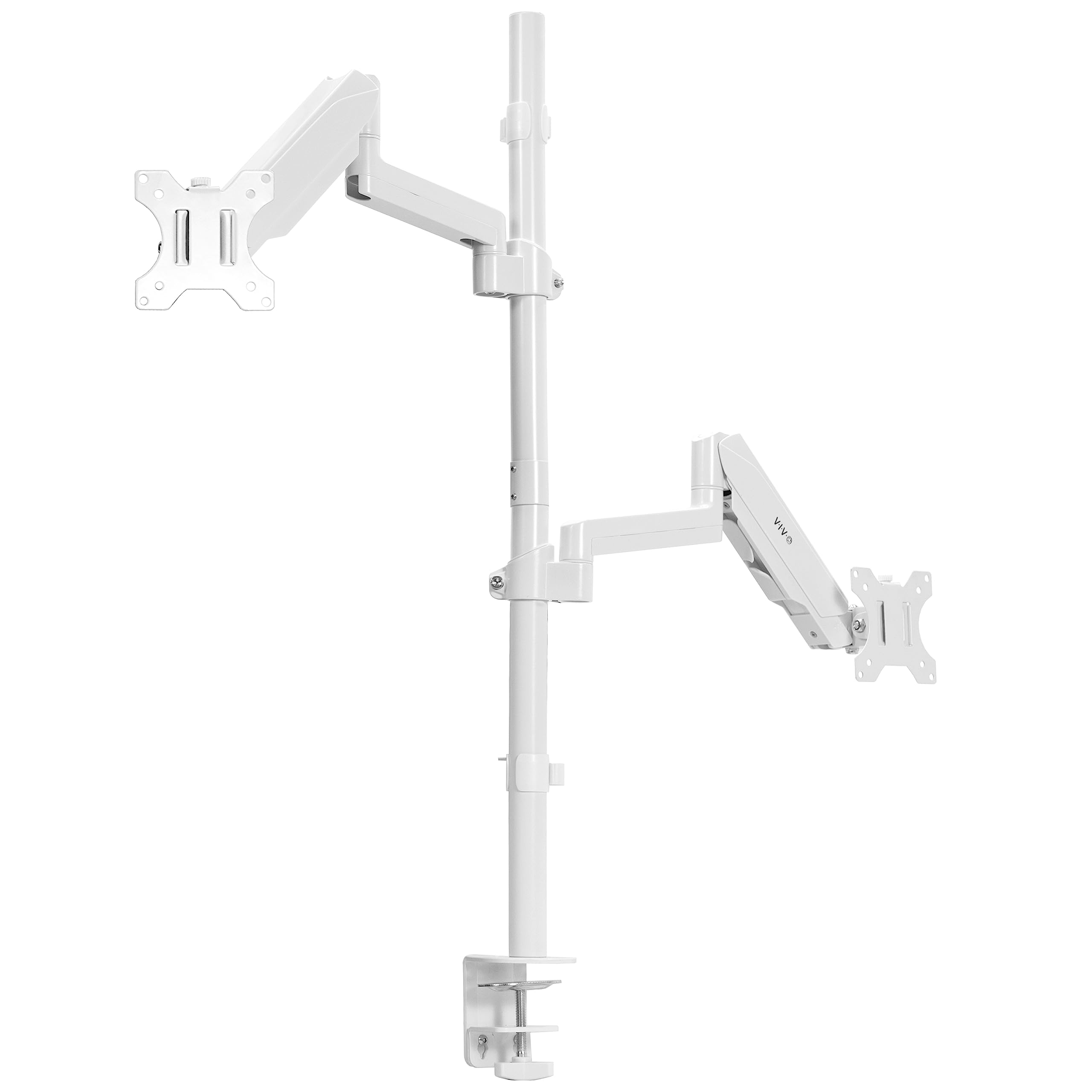 VIVO Dual Monitor Arm Stand for 32 inch Screens - Extra Tall Pneumatic Height Adjustable Heavy Duty VESA Mount with Full Motion Articulation, C-Clamp & Grommet Base (White, STAND-V012KW) - Perfect for Home Office, Gaming Setup & Workspace Ergonomics