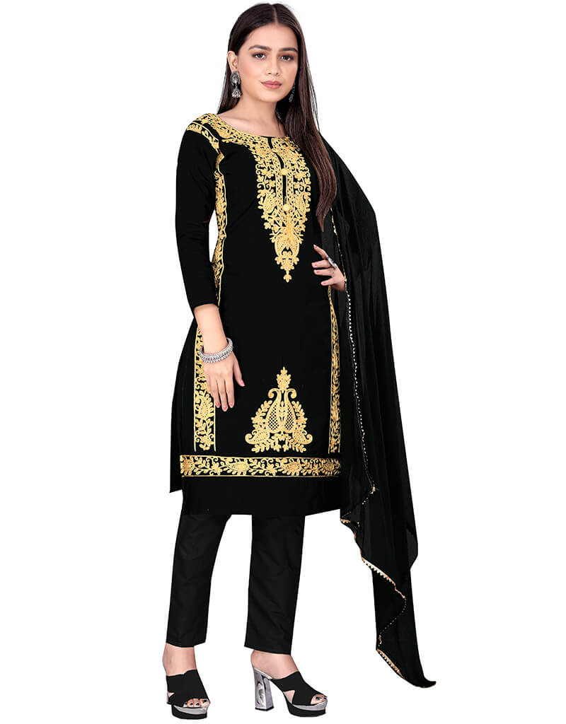 Stylish Black Cotton Pant Salwar Suits for Women - Comfortable Ethnic Wear for Festivals, Weddings & Daily Wear