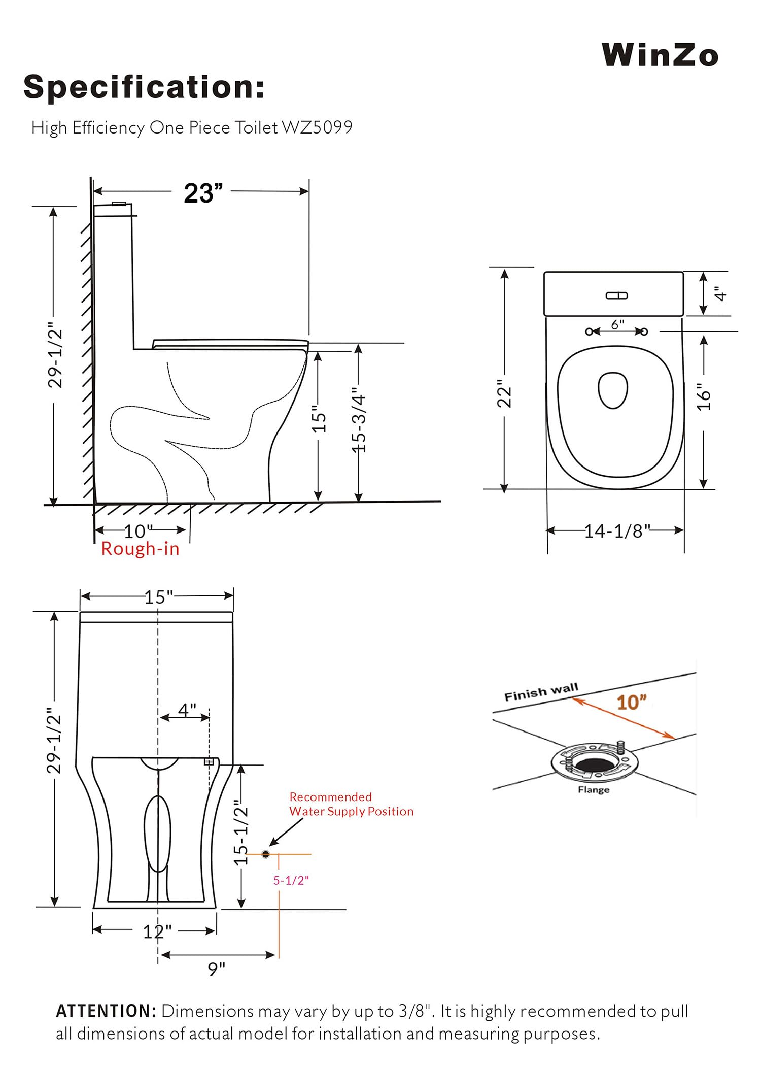 WinZo Compact One Piece Toilet with 10