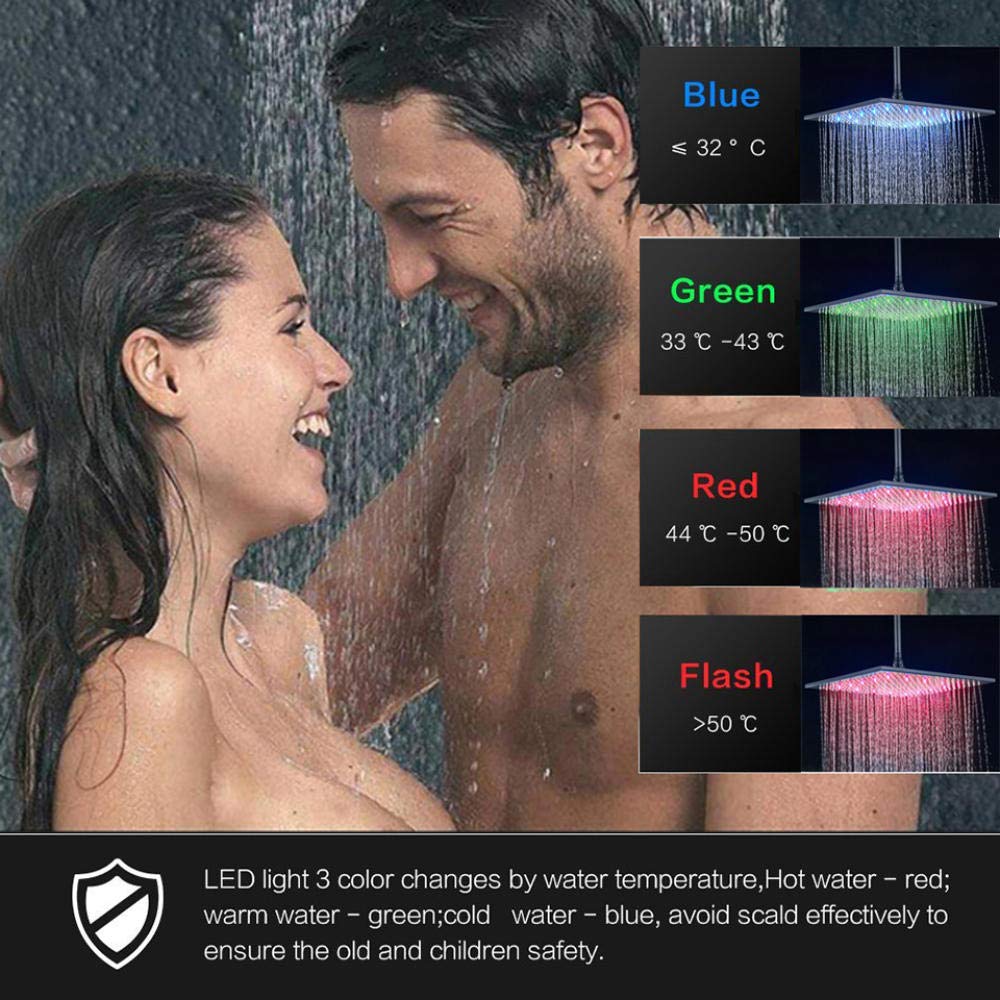 LED Rainfall Shower Head Set - Matte Black Wall Mounted Bathroom Faucet with Shower Mixer Tap - Perfect for Modern Bathroom & Spa Experience