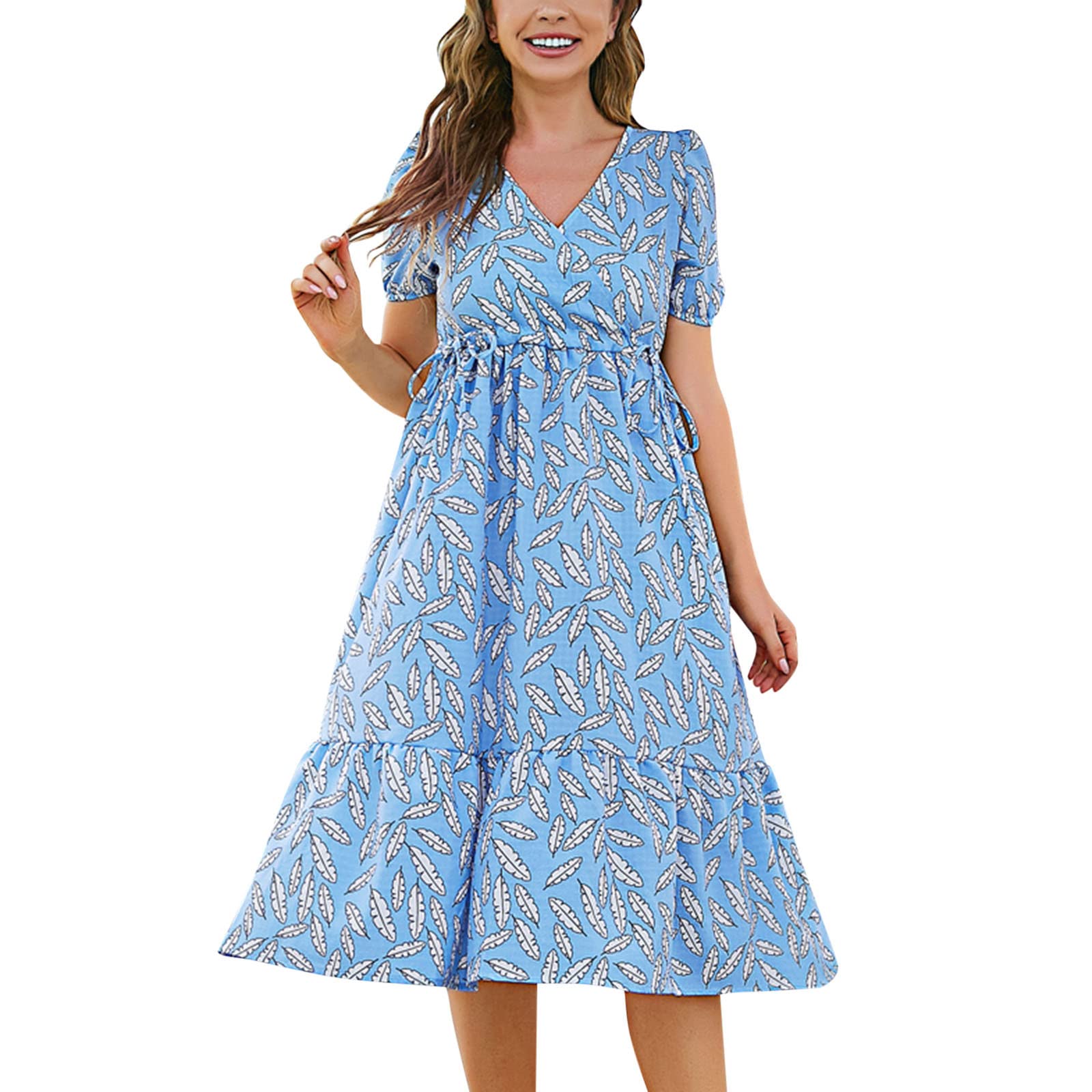 Women's Floral Printed Bohemian Maxi Dress - Elegant V-Neck Short Sleeve Casual Summer Dress for Beach, Vacation & Date Night