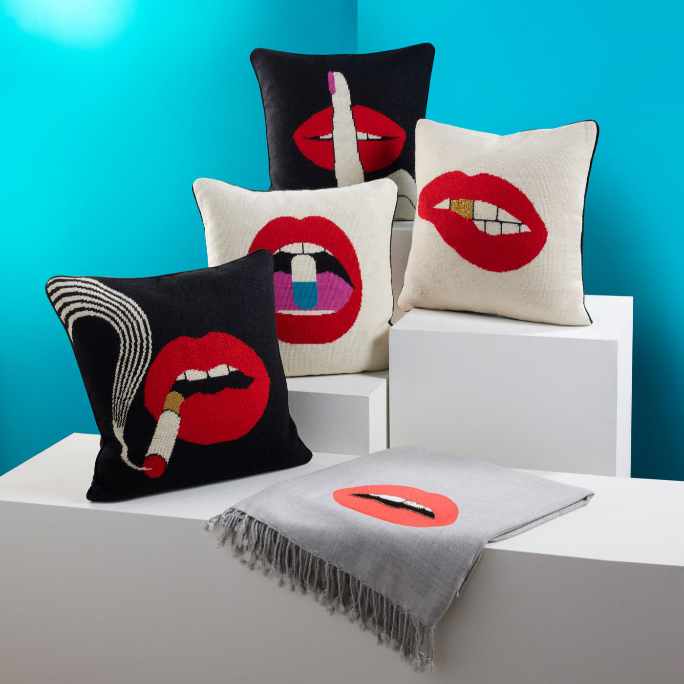 Lips Bitten Needlepoint Throw Pillow - Elegant Home Decor for Living Room, Bedroom & Sofa - Perfect for Boho Chic and Modern Interior Design