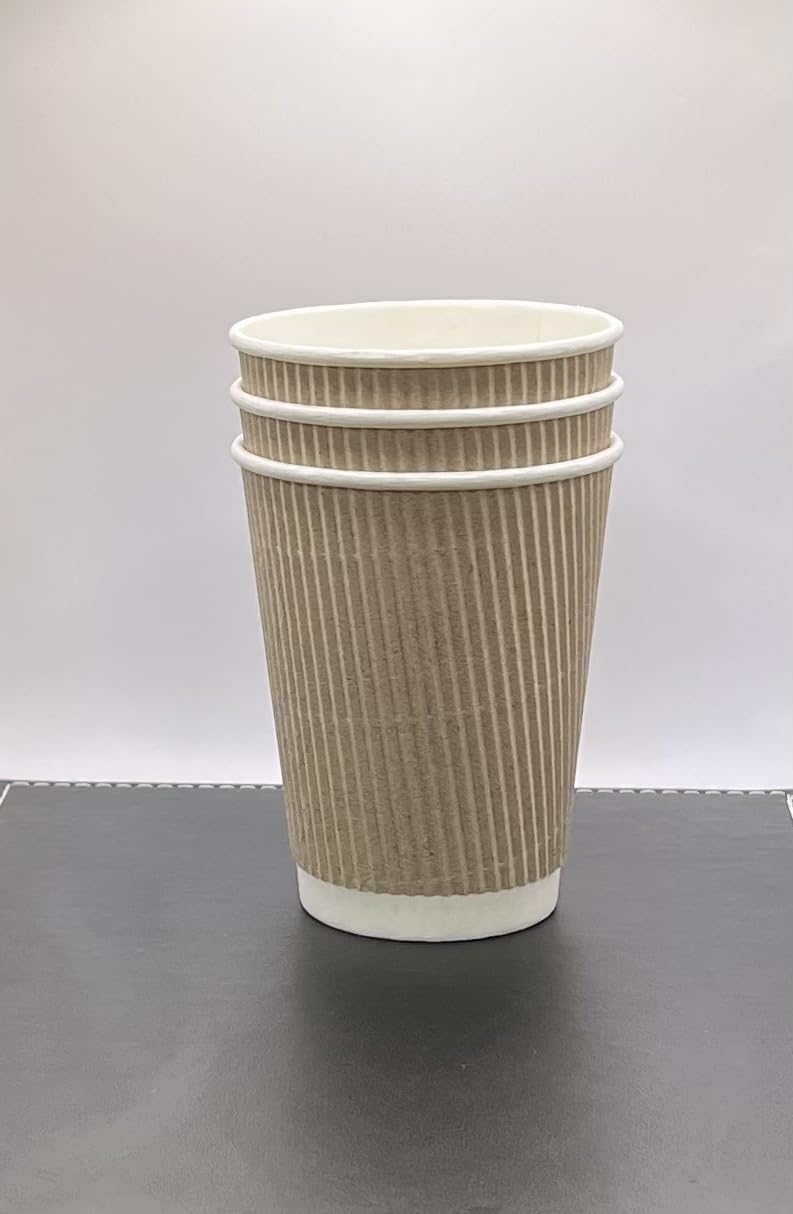 500 Pack 8oz (240ml) Kraft Brown Triple Wall Disposable Coffee Cups - Eco-Friendly Ripple Design for Hot Beverages, Perfect for Coffee Shops, Offices, and Catering Events