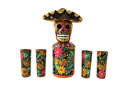 Premium Tequila Decanter Set with 4 Shot Glasses & Mexican Sombrero - Elegant Home Bar Accessories, Unique Liquor Gift for Husband, Birthday & Anniversary Present - Perfect for Cocktail Parties, Mexican Themed Events & Home Decor (Neon Decanter Collection)