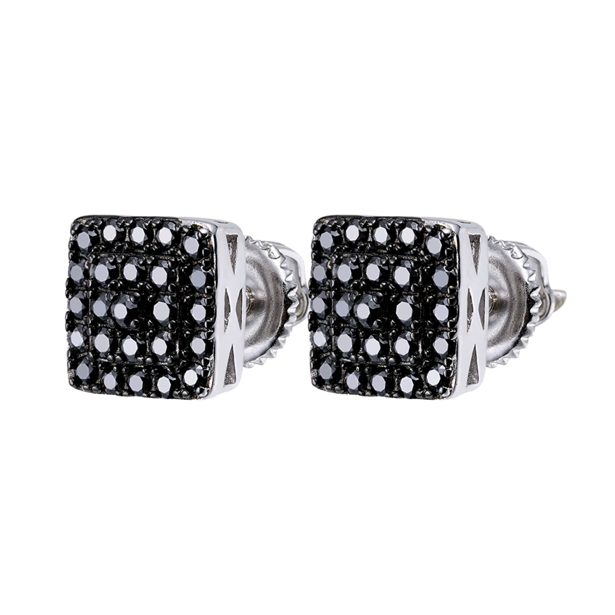 Stunning Sterling Silver Round Black Moissanite Square Diamond Stud Earrings for Women | Hypoallergenic Luxury Jewelry | Perfect for Weddings, Parties & Special Occasions