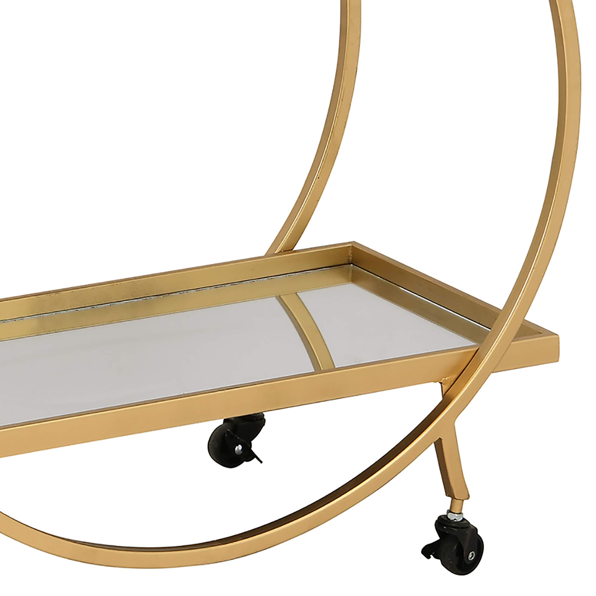 FirsTime & Co. Gold Odessa 2-Tier Bar Cart - 28 Inch Mobile Mini Bar with Storage | Kitchen Serving Cart, Coffee Station & Liquor Organizer | Metal & Mirror Modern Design for Home, Office or Party Use