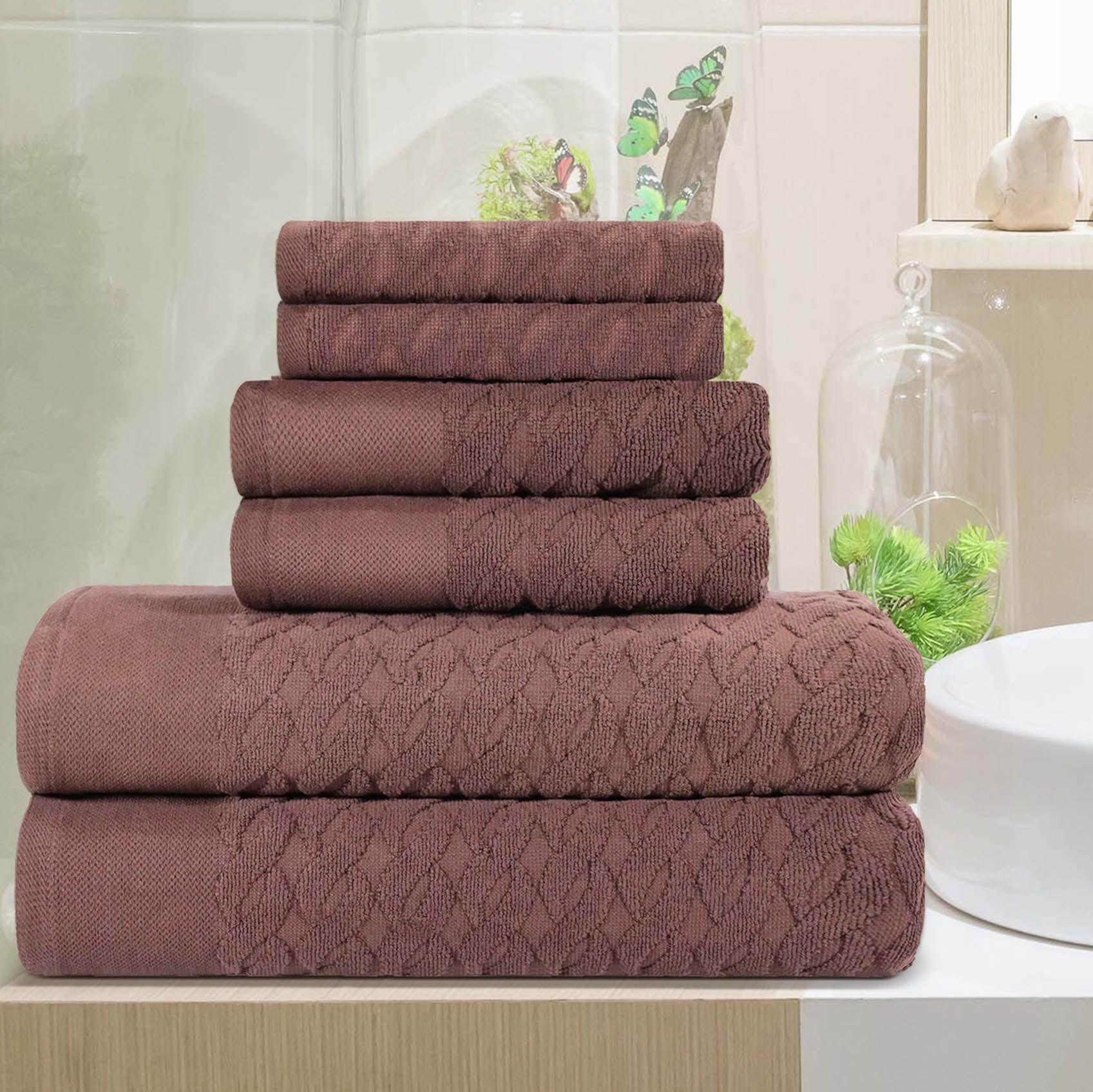 Premium Turkish Cotton Herringbone Jacquard 6-Piece Towel Set - Ultra Soft & Absorbent Bath Towels for Spa, Hotel & Luxury Home Use
