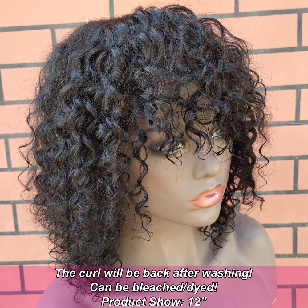 180% Density Short Curly Human Hair Bob Wig with Bangs - Loose Deep Wave 20 Inch O Scalp Top Wig for Black Women | Perfect for Daily Wear, Parties & Special Occasions