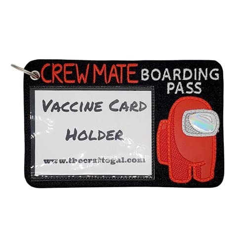 Vinyl Embroidered Protective Card Holder Case for Crewmate Boarding Pass & COVID Vaccine Cards - Durable Travel Accessory for Airplane, Cruise & Theme Park Use (Red)