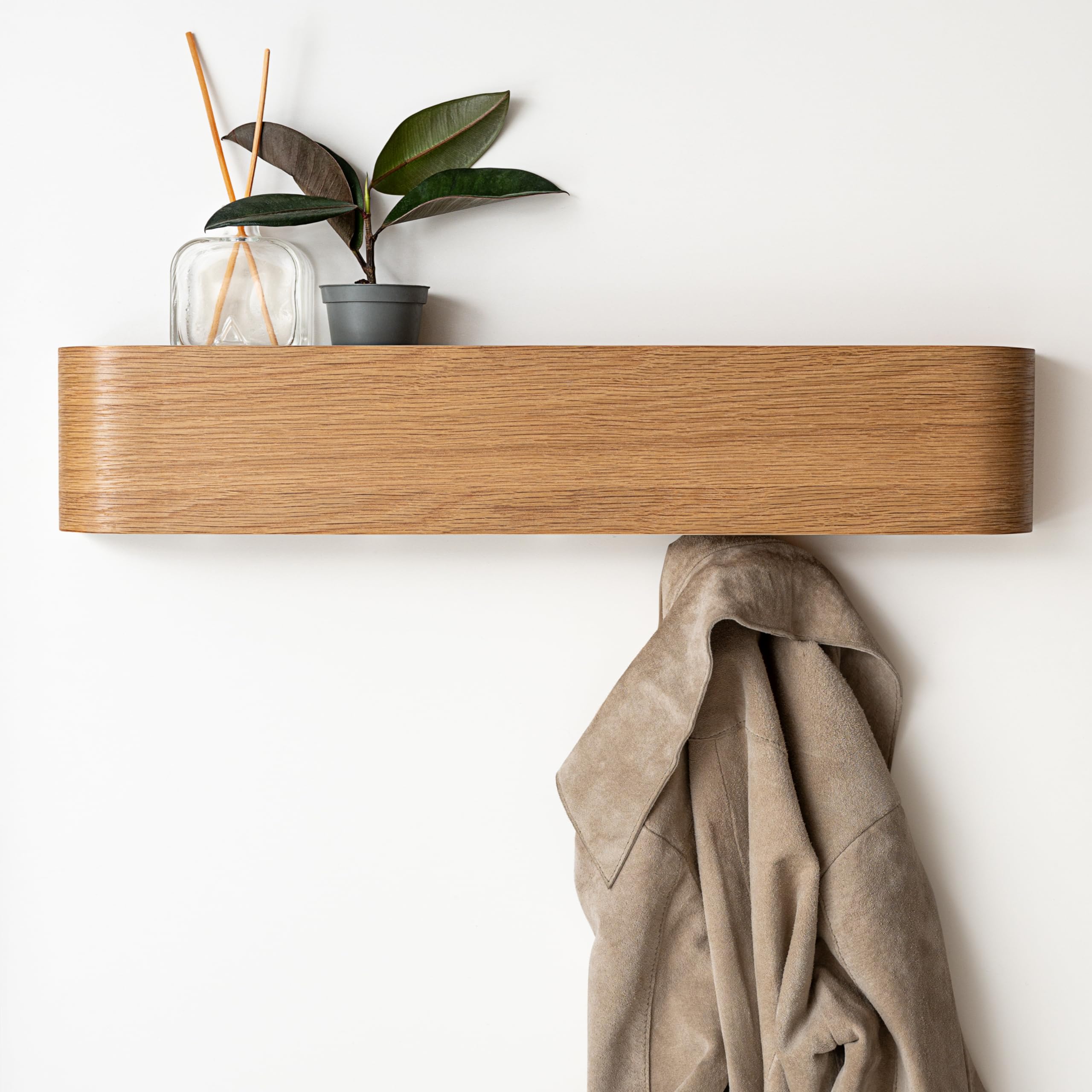 Toke Modern Wall-Mounted Coat Rack with Hidden Hooks - Solid Oak Wood Veneer Entryway Organizer - Space-Saving Hanger for Coats, Hats & Bags - Perfect for Hallway, Bedroom or Office Decor