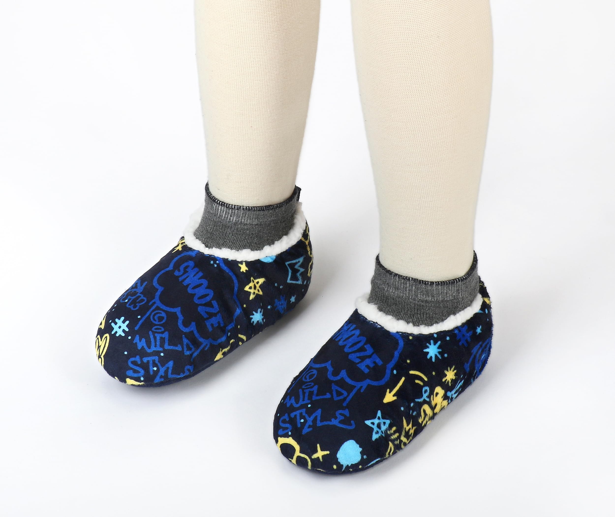 Non-Slip Boys House Slippers with Grippers - Cute Animal Slipper Socks for Big Kids | Cozy Soft Sole Warm Fuzzy Indoor Shoes for Winter Comfort at Home