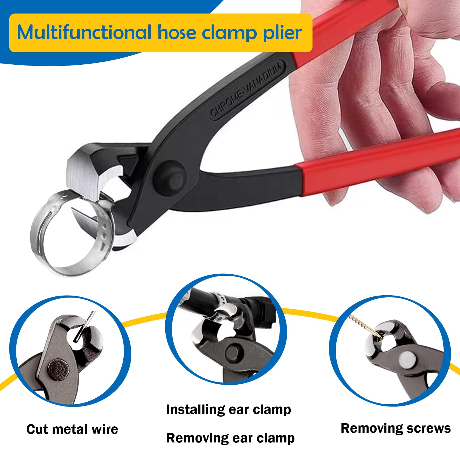 115PCS 6-28.6mm Single Ear Hose Clamps Kit with Pliers - 10 Sizes Stainless Steel Stepless Crimp Clamps for Automotive, Home, Appliance, Pipe & Fuel Line Repair - Perfect for Plumbing, HVAC and DIY Projects