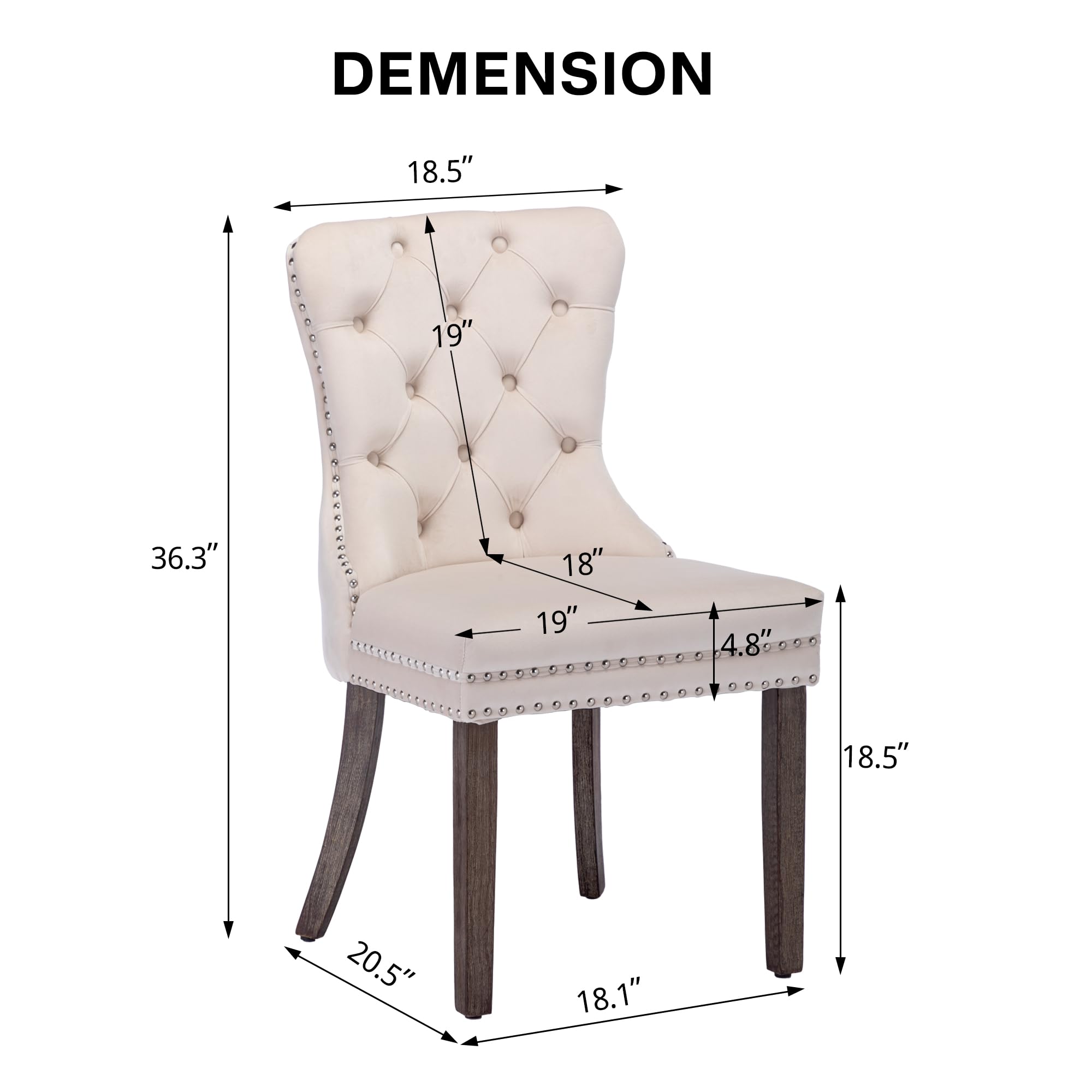 KCC Velvet Dining Chairs Set of 4 - Upholstered Tufted High Back Dining Chairs with Nailhead Trim & Solid Wood Legs, Modern Kitchen Dining Room Chairs for Home, Restaurant, Cafe - Beige Velvet Nikki Collection
