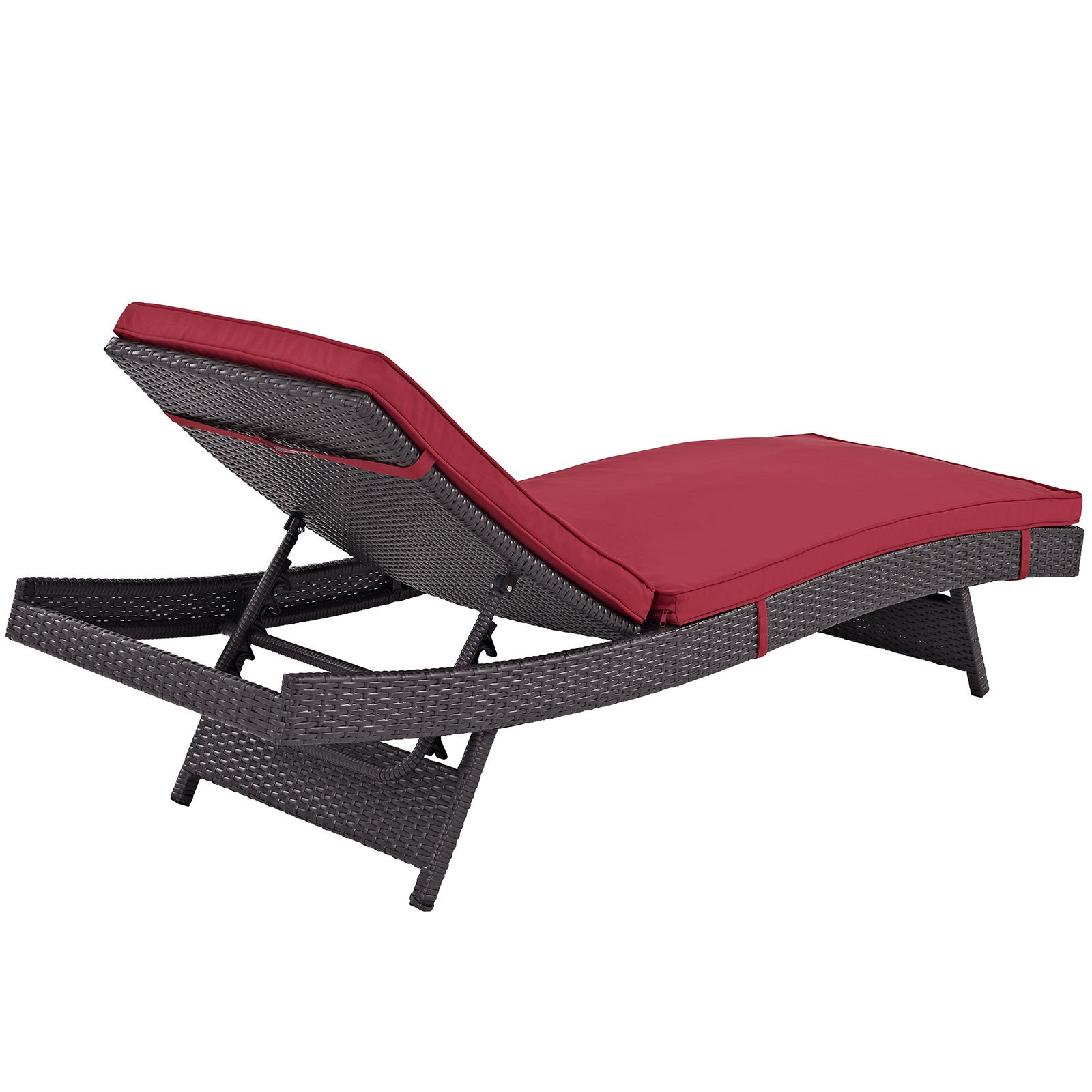 Modway Convene Wicker Rattan Outdoor Patio Chaise Lounge Chair - Espresso Red - Weather-Resistant & Comfortable for Poolside, Garden, and Backyard Relaxation