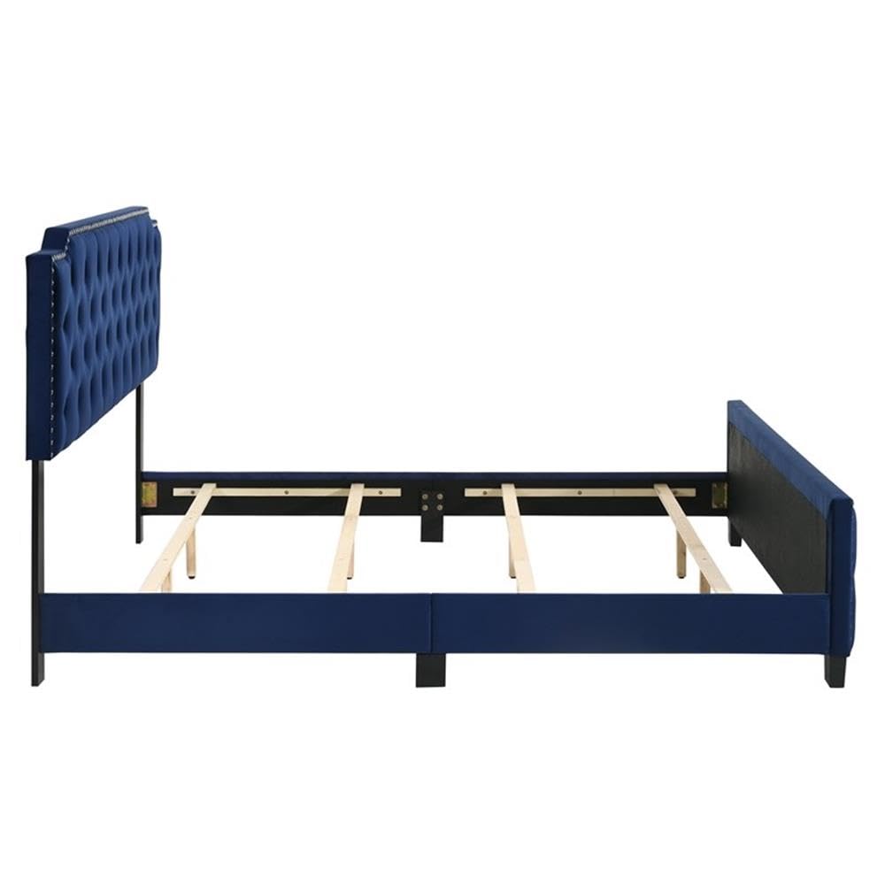 Furniture of America Chetana Navy Blue Tufted Upholstered Wood Queen Size Bed - Elegant Bedroom Furniture for Master Suite & Guest Room