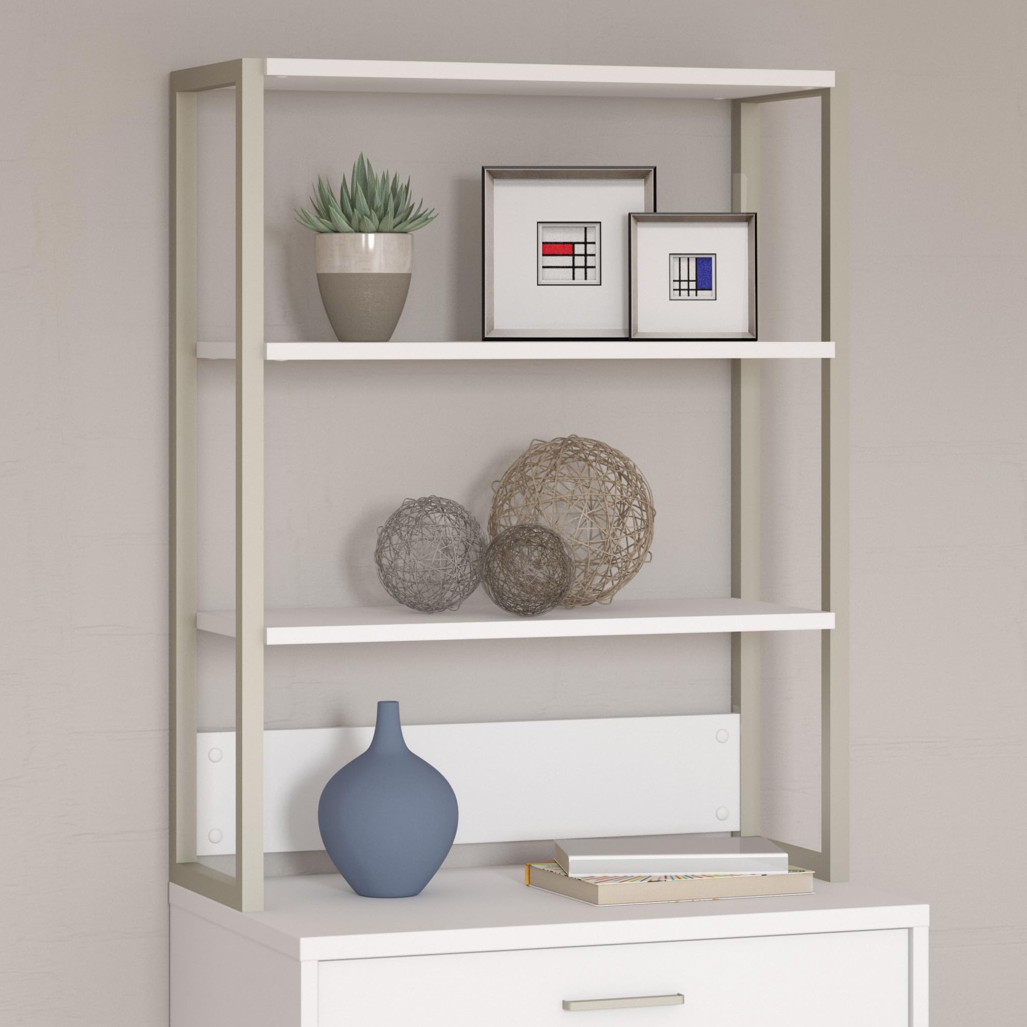 Bush Business Furniture Method Bookcase Hutch in White - Office Storage Shelves for File Cabinets & Small Books | Perfect for Home Office & Workspace Organization