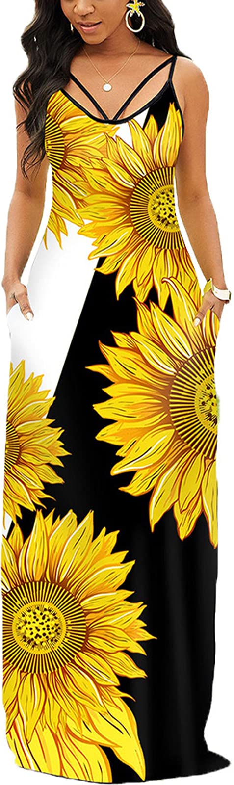 **ZonJie Plus Size Maxi Dresses for Women - Loose Flowy Printed Sundress with Adjustable Straps & Pockets | African Beach Dress for Summer Vacation, Casual Outings & Boho Style**