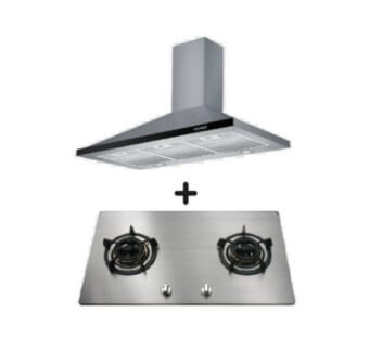 Ellane EH 6180 90cm Stainless Steel Chimney Range Hood with Ellane OS 802SV 86cm 2-Burner Stainless Steel Gas Cooktop - Professional Kitchen Ventilation System for Home Cooking & Baking