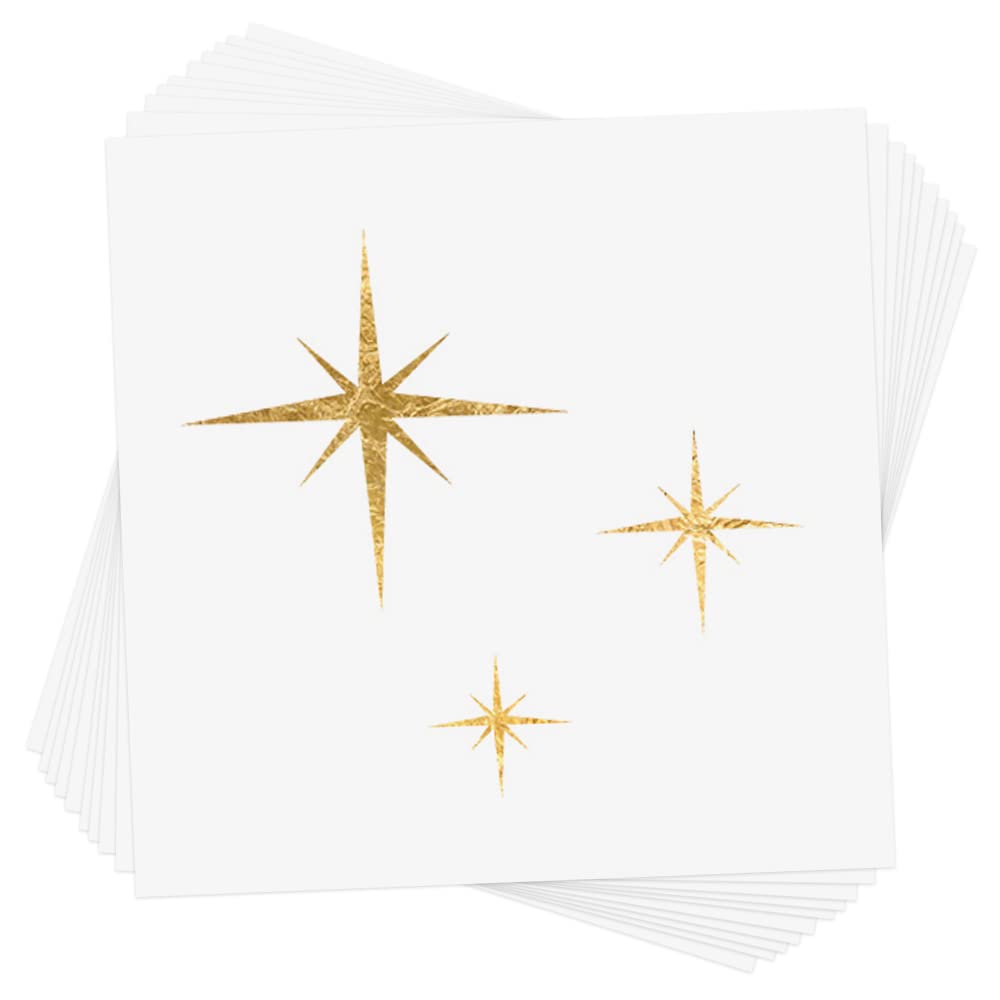 TWINKLE 10-Pack Premium Metallic Gold Temporary Face Flash Tattoos - Shimmering Stars for Eyes & Face Glitter | Festival Makeup, Costume Parties, Photo Shoots
