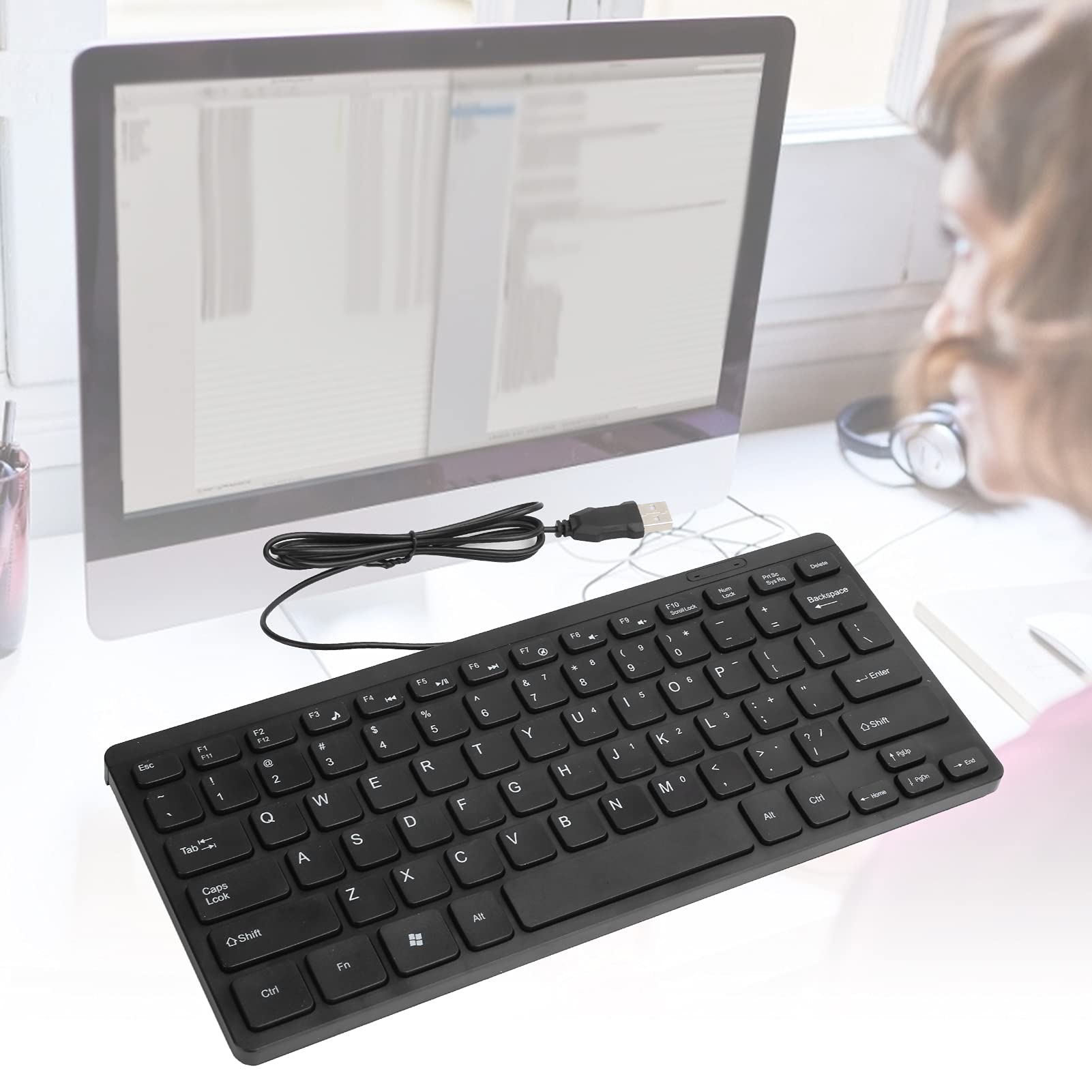 Ultra-Thin Mini USB Wired Keyboard with Multimedia Keys - Portable Laptop Accessory for Office, Gaming & Travel Use
