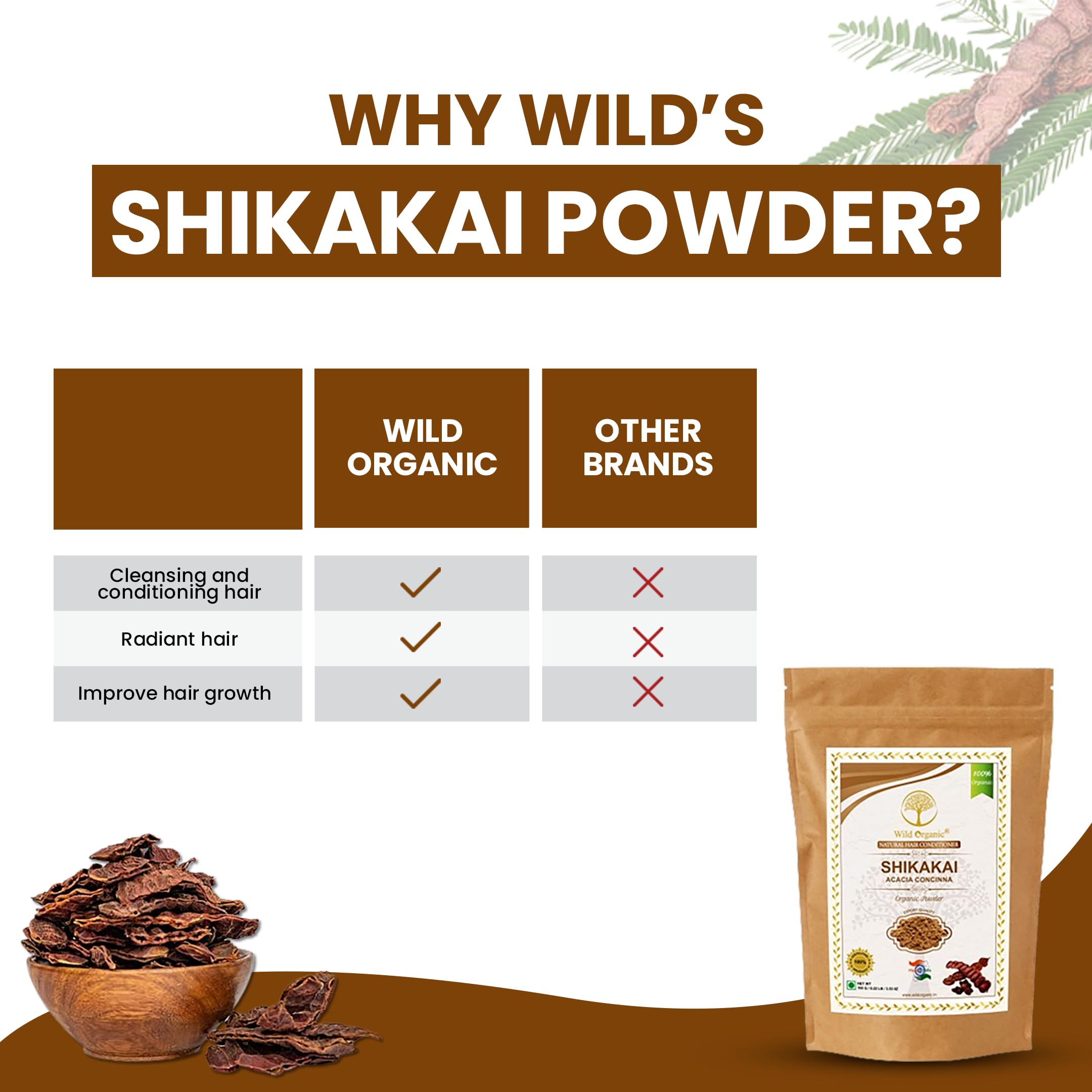 Organic Shikakai Powder (Acacia Concinna) 100g - 100% Natural Hair Conditioner & Cleanser for Strong, Shiny Hair | Best Home Remedy for Hair Growth & Scalp Care | Perfect for DIY Hair Masks & Ayurvedic Treatments