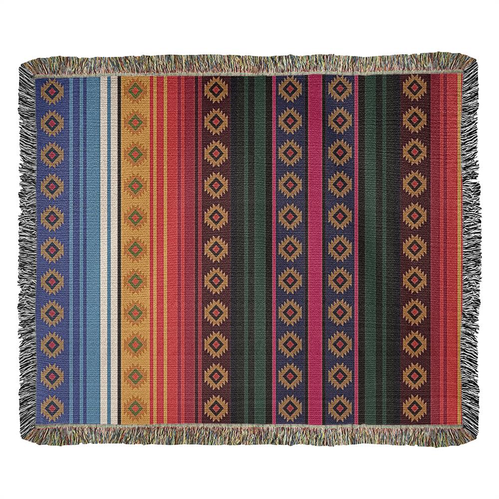 Authentic Mexican Rug - Southwestern Heirloom Woven Blanket 100% Cotton for Boho Home Decor, Living Room & Bedroom Accent