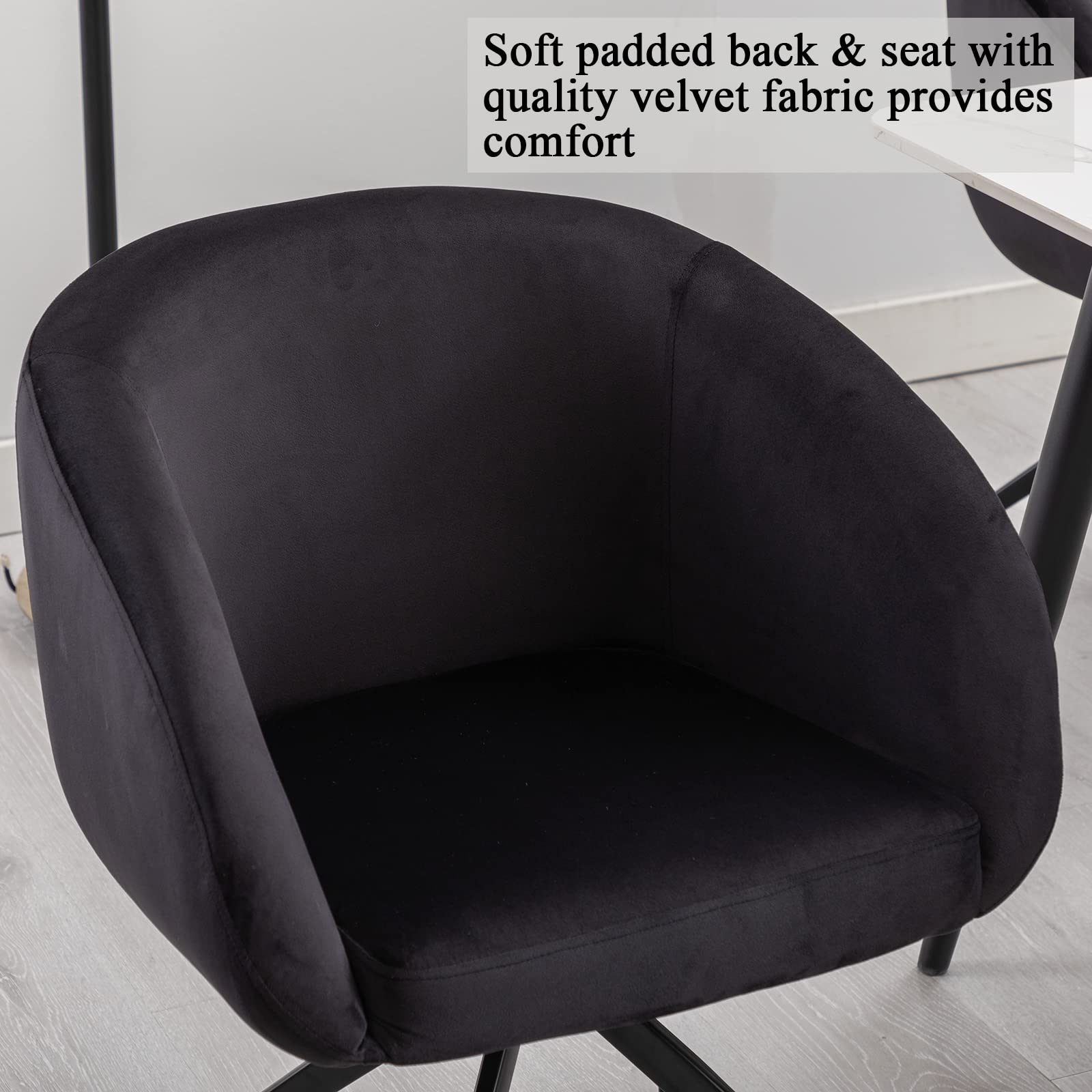 DUOMAY Modern Swivel Barrel Dining Chair - Velvet Upholstered Accent Side Chair with Back, No Wheels Desk Chair with Black Metal Legs for Living Room, Dining Room & Makeup Vanity | Perfect for Home Office, Bedroom Decor & Small Space Seating