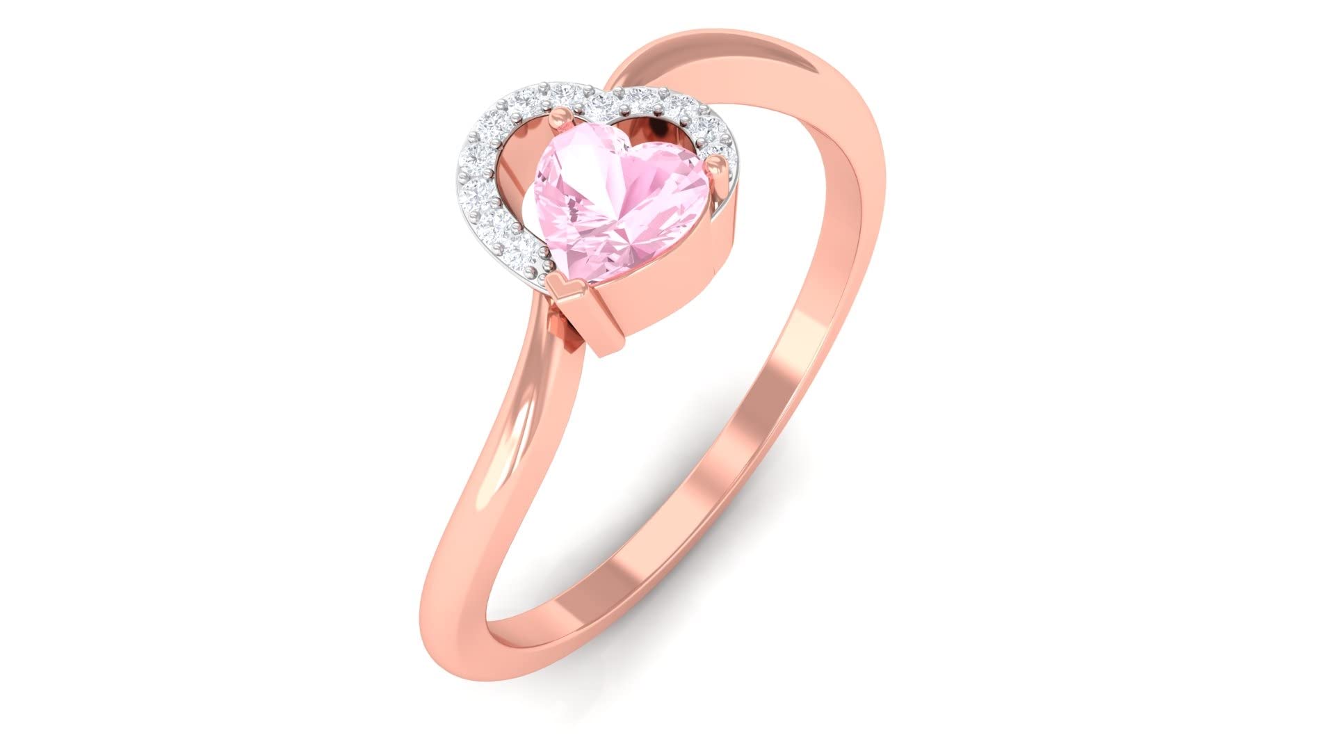 14K Solid Gold Rose Quartz Heart Promise Ring for Women - Romantic Diamond Accent Heart-Shaped Jewelry - Perfect for Anniversaries, Engagements & Valentine's Day Gifts