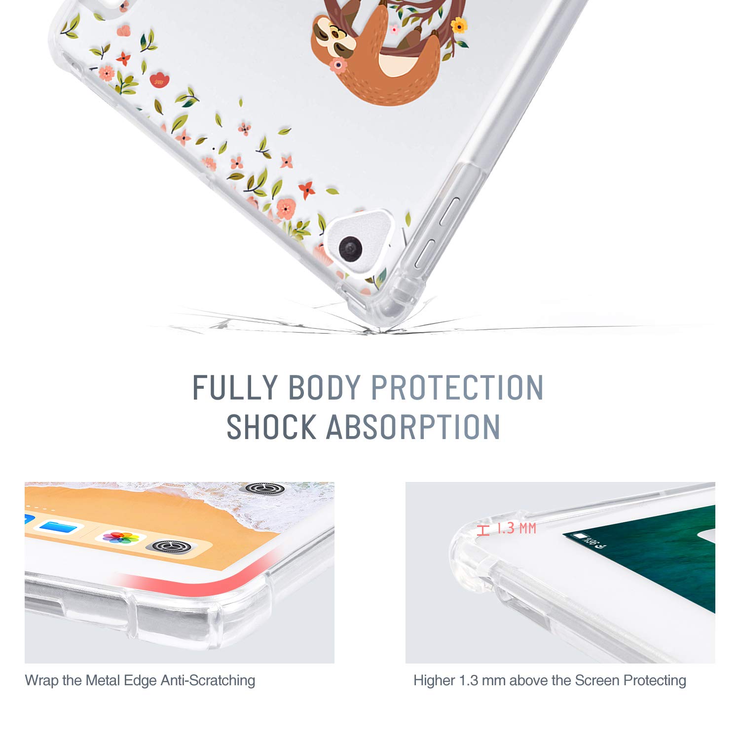 Premium PU Leather iPad Case for 9.7-inch iPad 6th/5th Gen & iPad Air 2 - Tri-fold Stand Cover with Auto Sleep/Wake (Floral Sloth Design) - Perfect for Work, Travel & Home Use