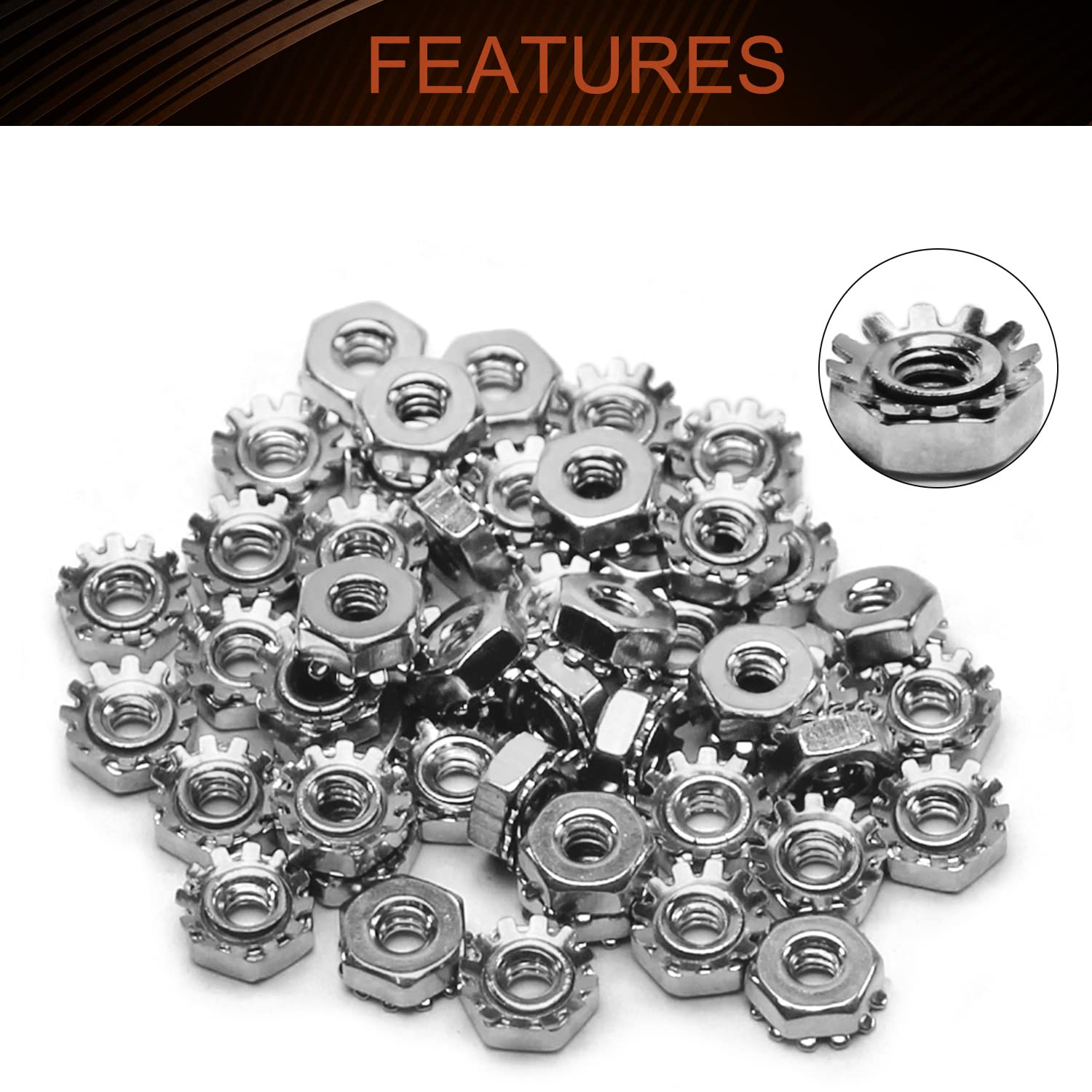 MroMax 50Pcs #6-32 K-Lock Nuts, UNC Silver Zinc Plated Carbon Steel Keps Lock Nuts - Hardware Fasteners for Machinery, Furniture & Electrical Appliances | Secure Fastening Solution for DIY Projects, Automotive Repairs & Industrial Equipment