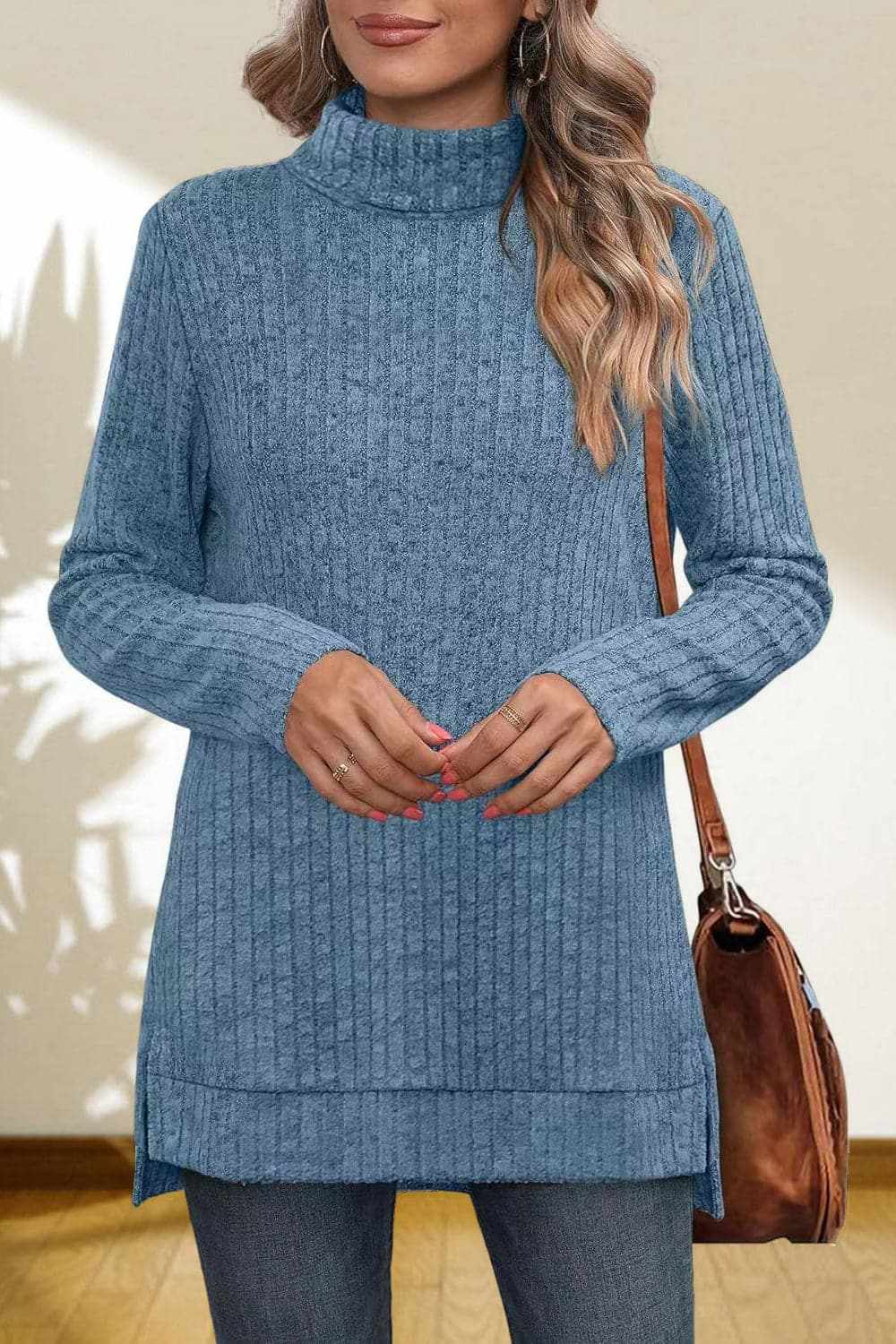 Trendy High Low Turtleneck Sweater for Women - Fashionable Winter Knit Top for Casual & Office Wear