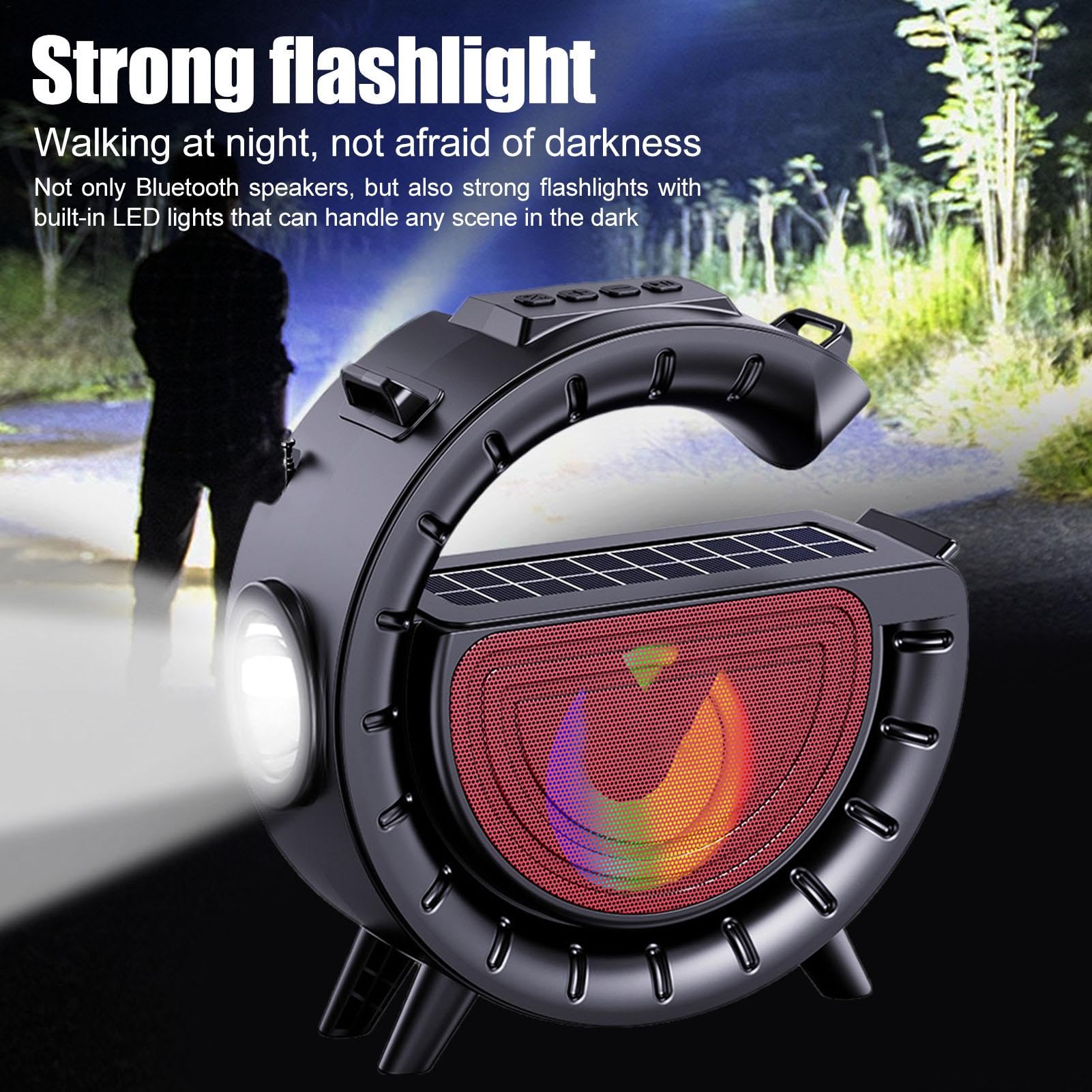 Portable Wireless Bluetooth Speaker with Solar Charging, LED Lights, Punchy Bass & Stereo Pairing - Perfect for Outdoor Camping, Beach Parties & Travel