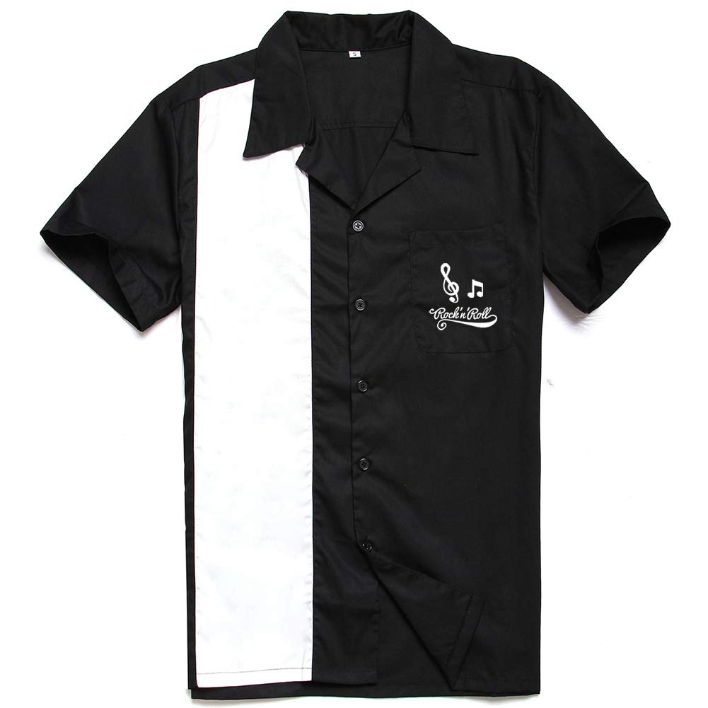 Vintage 50s Men's Cotton Short Sleeve Bowling Shirt - Retro Button Down Casual Shirt for Men - Perfect for Bowling, Parties & 1950s Themed Events