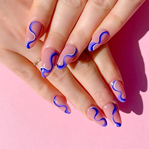 24Pcs Nude French Fake Nails with Floral Pattern - Oval Full Cover Acrylic Artificial Nails with Glue - Perfect for Weddings, Parties & Special Occasions