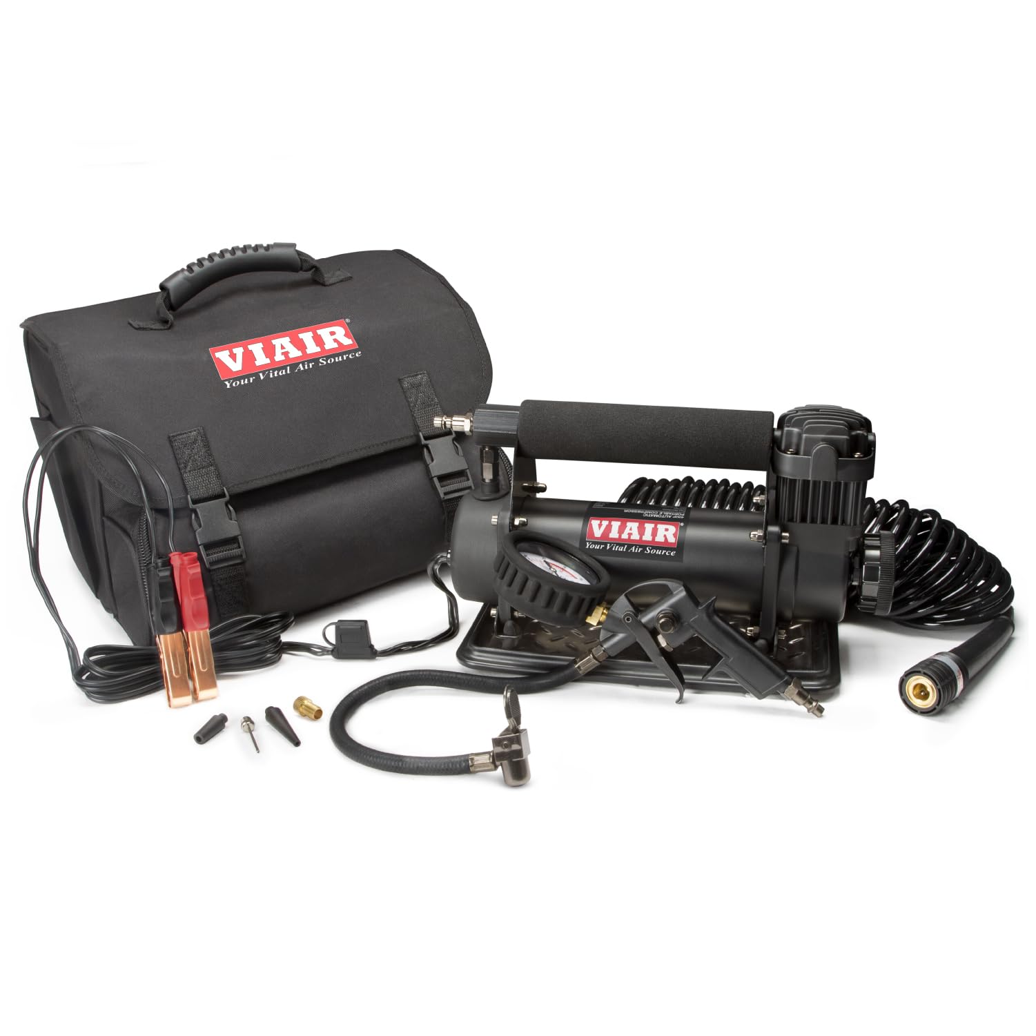 VIAIR 450P/45044 Automatic Portable Air Compressor - Heavy Duty Tire Inflator Kit for Trucks, Jeeps, SUVs & Cars | 150 PSI 1.80 CFM Air Pump with 100% Duty Cycle | Perfect for Road Trips, Off-Roading & Emergency Tire Inflation (Stealth Black)