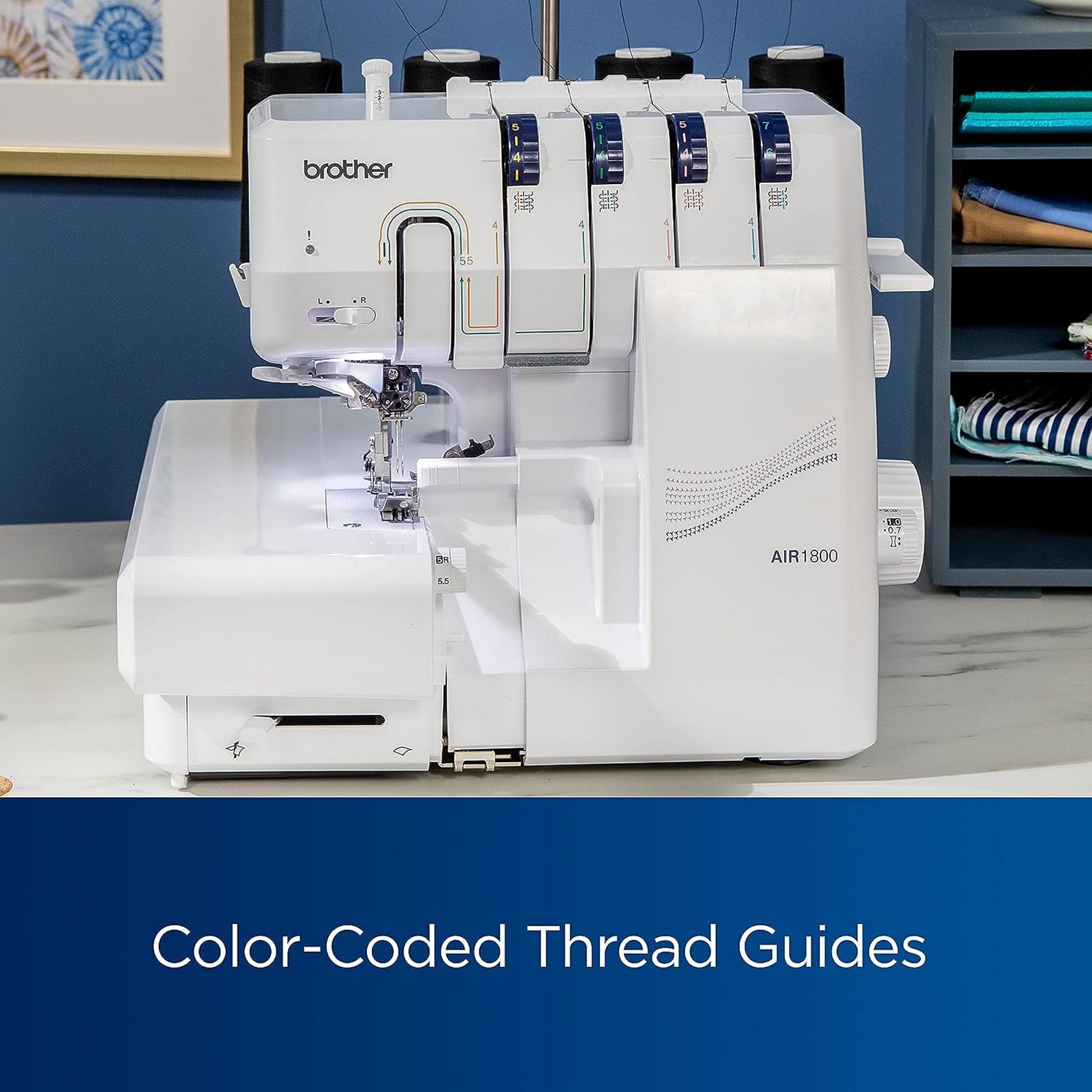 Brother Air1800 Overlock Serger Sewing Machine with Jet-Air Threading System & 80 Spool Thread Kit - Perfect for Home Tailoring, DIY Projects & Professional Garment Making