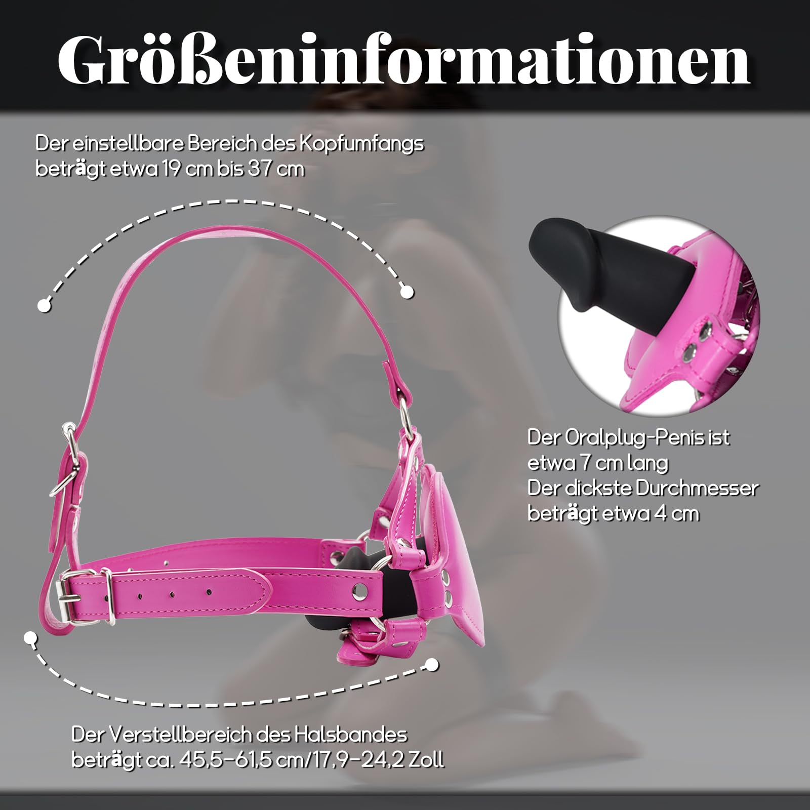 Adjustable Leather Bondage Gag with Silicone Dildo - Pink Erotic Sex Toy for BDSM, Fetish Play, Couples & Adults - Perfect for Roleplay, Spice Up Intimacy & Sensual Exploration