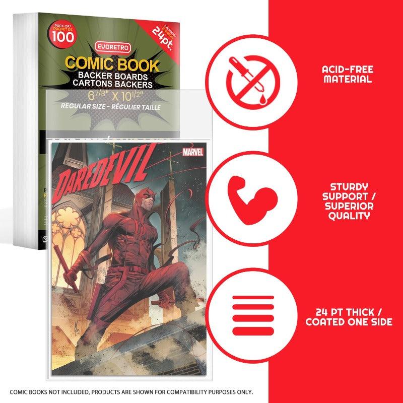 Evoretro Comic Book Backer Boards - Acid-Free Cardboard Backing for Comic Book Storage & Protection (100-Pack) - Perfect for Collectors, Grading & Long-Term Preservation