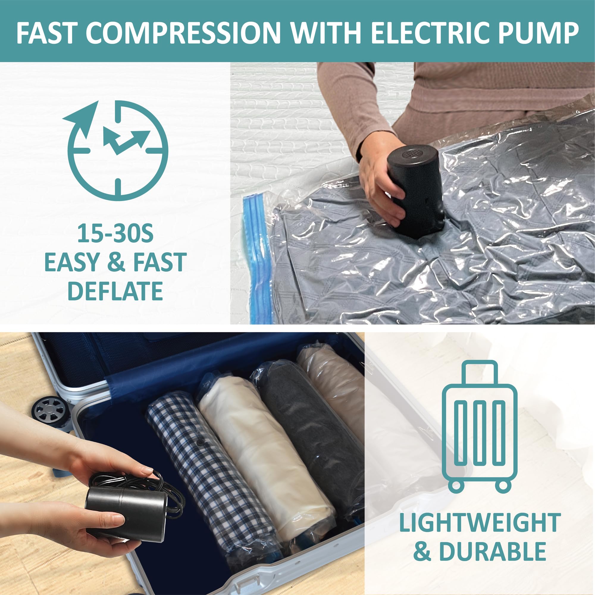 20 Pack Vacuum Storage Bags with Electric Pump (3 Jumbo/3 Large/7 Medium/7 Small) - Space Saving Compression Bags for Clothes, Comforters, Blankets & Bedding - Perfect for Travel, Seasonal Storage & Home Organization