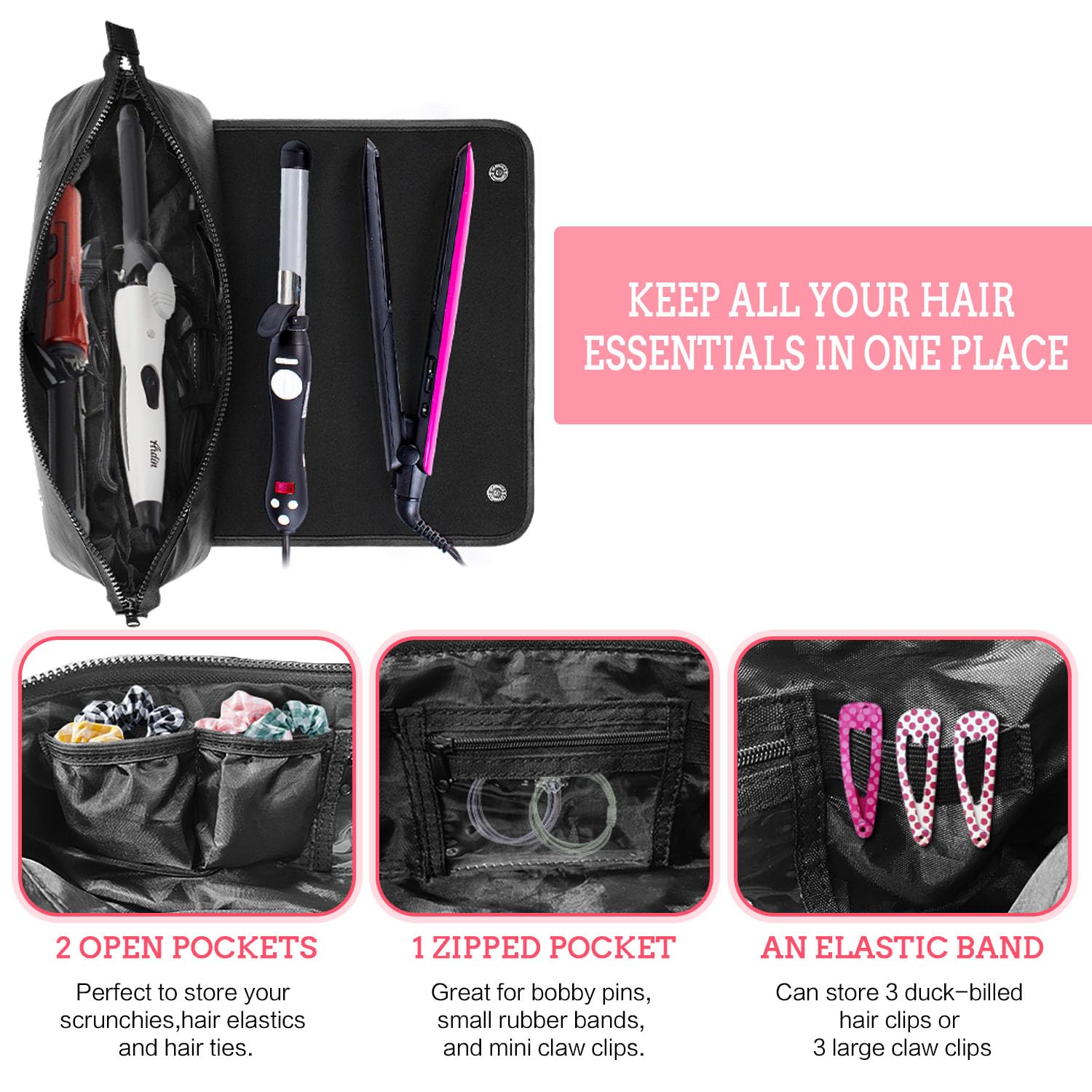 Heat Resistant Travel Bag for Hair Tools - Double Layer Carrying Case for Straightener, Curling Iron & Hair Dryer | Perfect for Vacation, Business Trips & Salon Professionals