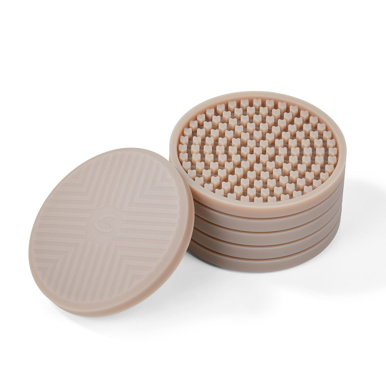 BELLOLINEA 6-Pack Heart Shaped Silicone Drink Coasters - Funny, Durable, Heat Resistant & Non-Slip Table Protectors (Khaki Brown) - Perfect for Coffee, Wine, and Hot Beverage Cups at Home, Office, or Parties