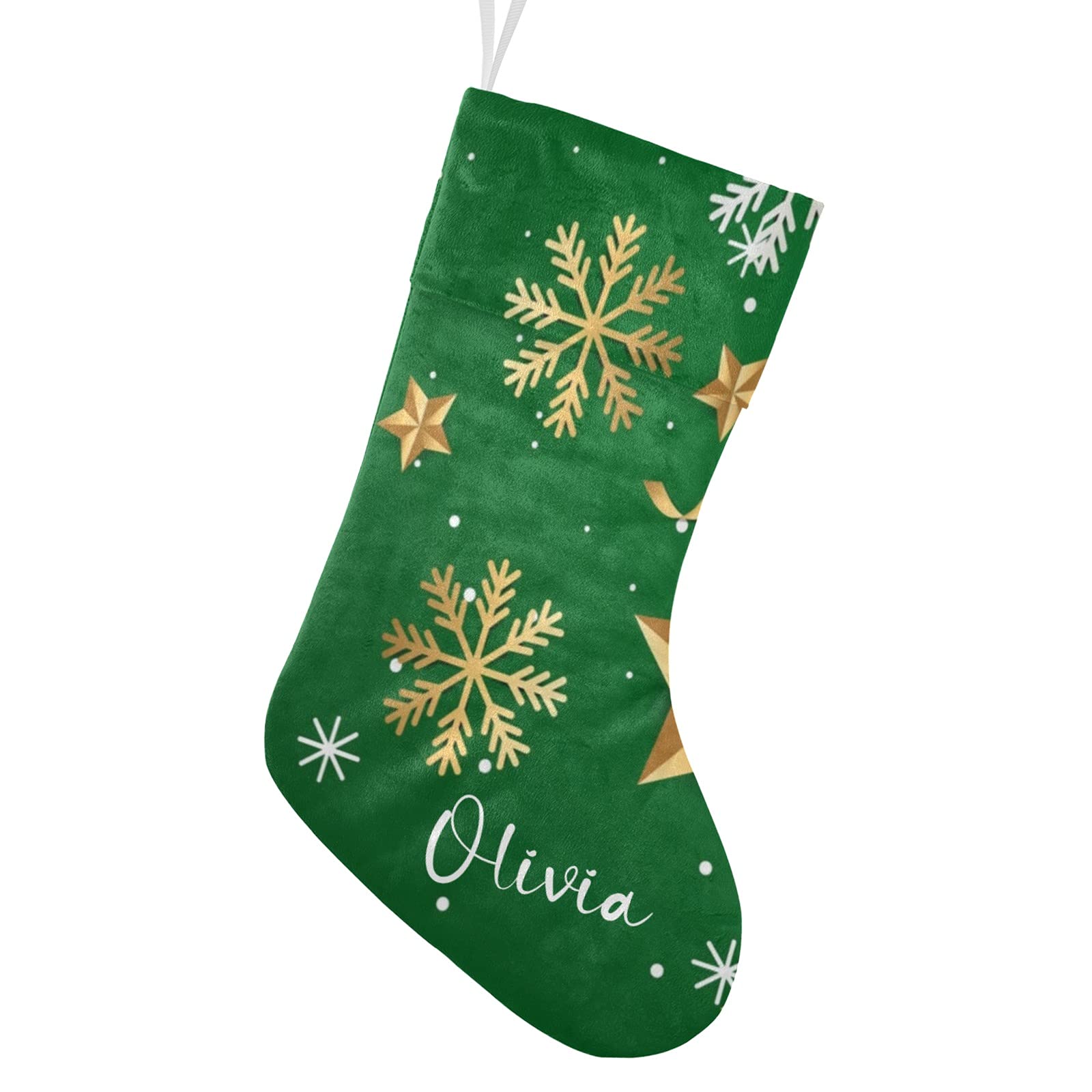 Personalized Christmas Stockings with Name - Green Snowflake Holiday Stockings for Family Decor (17.52 x 7.87 Inch) - Perfect for Fireplace Mantel, Christmas Tree Gifts & Festive Home Decoration