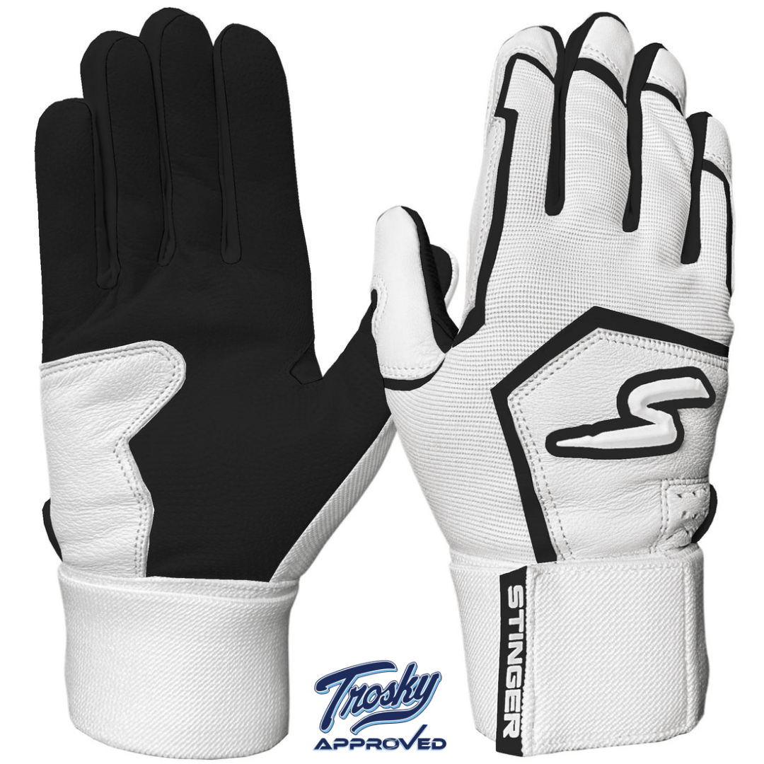 Premium Winder Series Batting Gloves - Black & White Baseball Gloves for Men & Women - Ideal for Baseball, Softball, Training & Practice