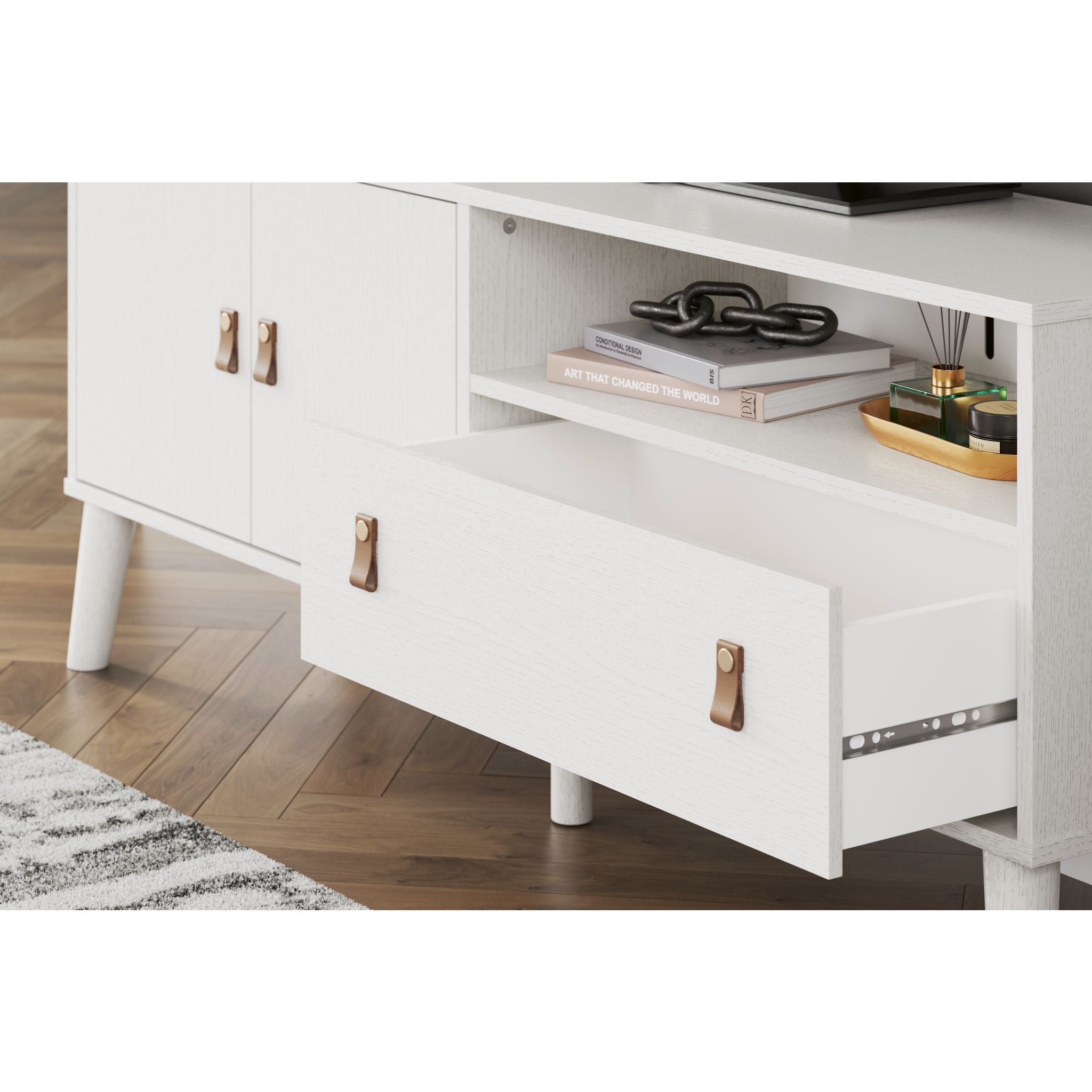 Aprilyn Modern TV Stand for Living Room - White, Sturdy Wooden Entertainment Center with Storage Shelves for Flat Screen TVs up to 65